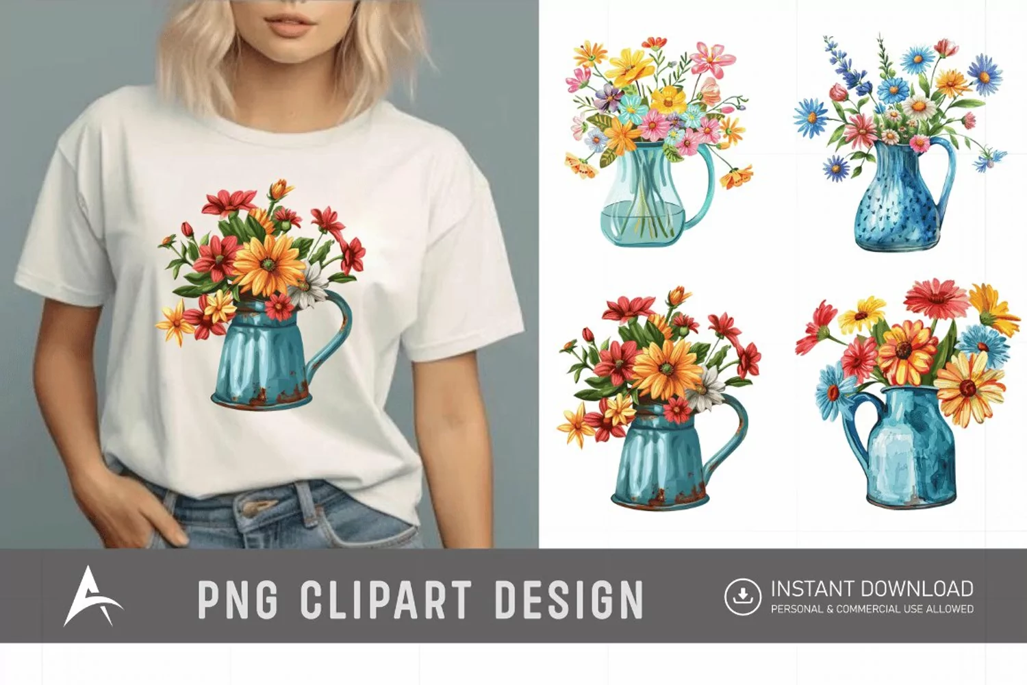 Watercolor Flowers in Water Jug Clipart product image 1