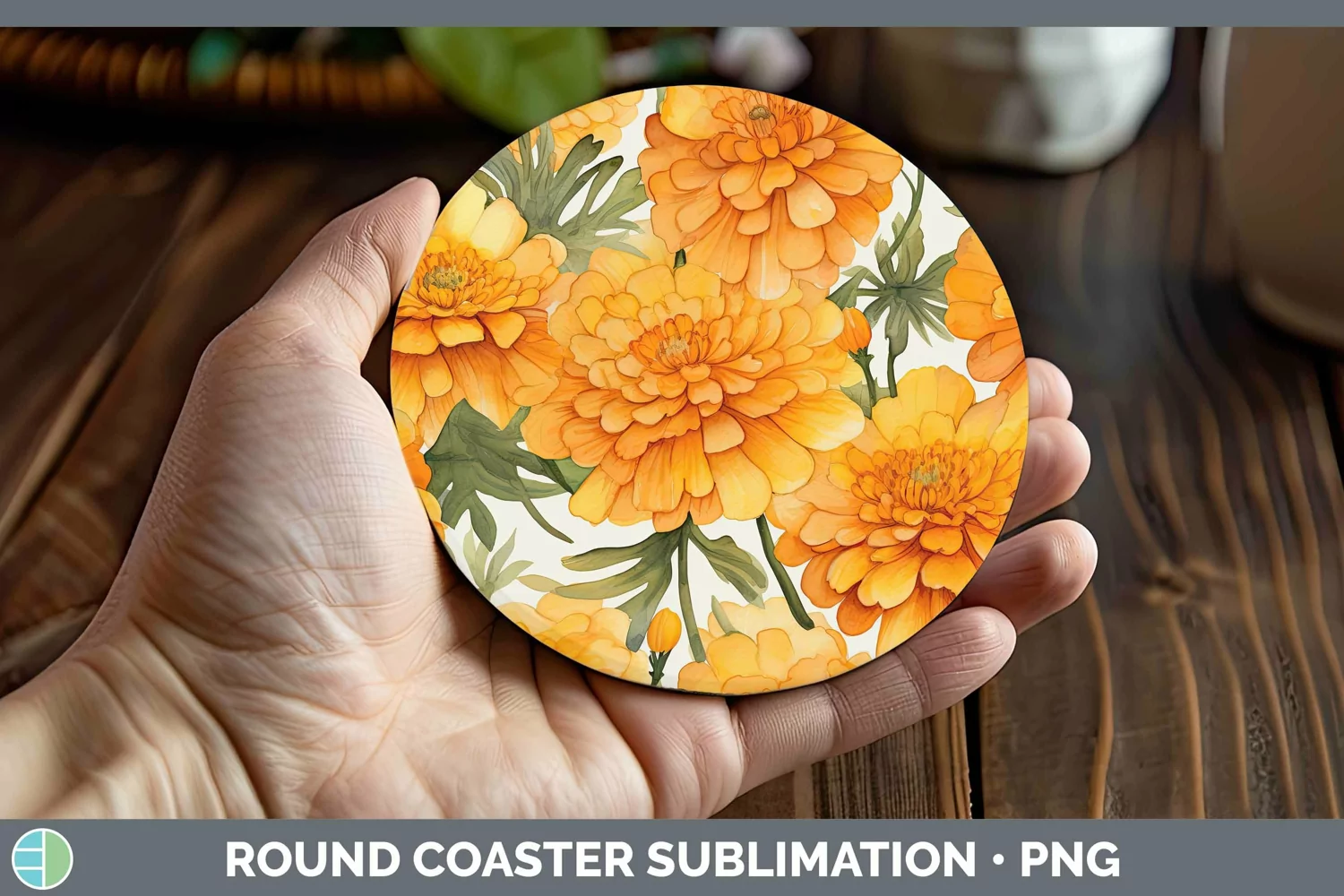 GorgeousWatercolor Flowers Round Coaster design.