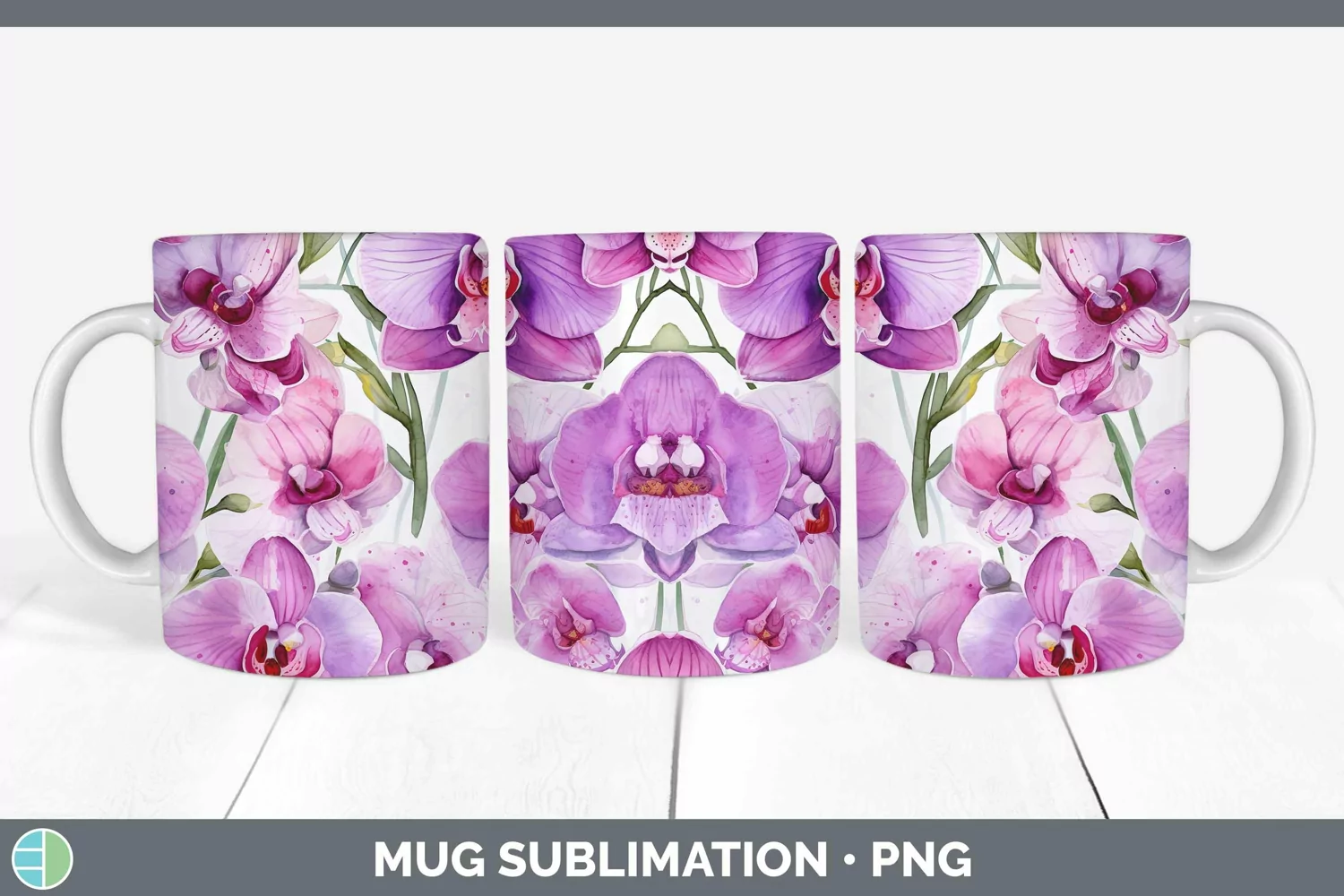 GorgeousWatercolor Flowers Mug Wrap design.