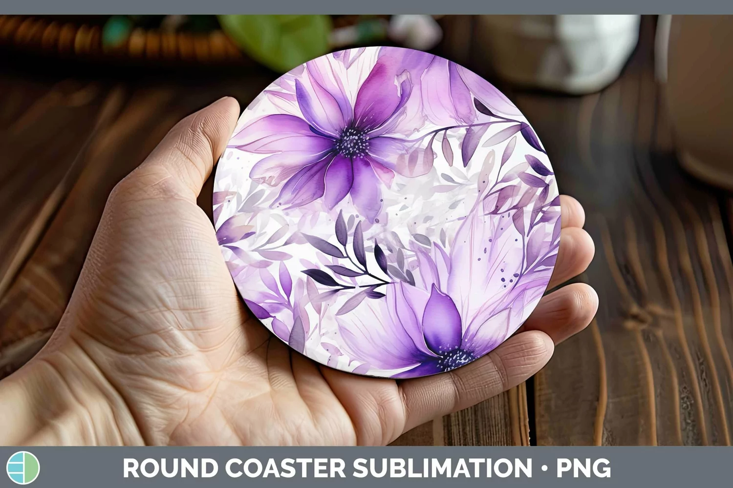 GorgeousWatercolor Flowers Round Coaster design.