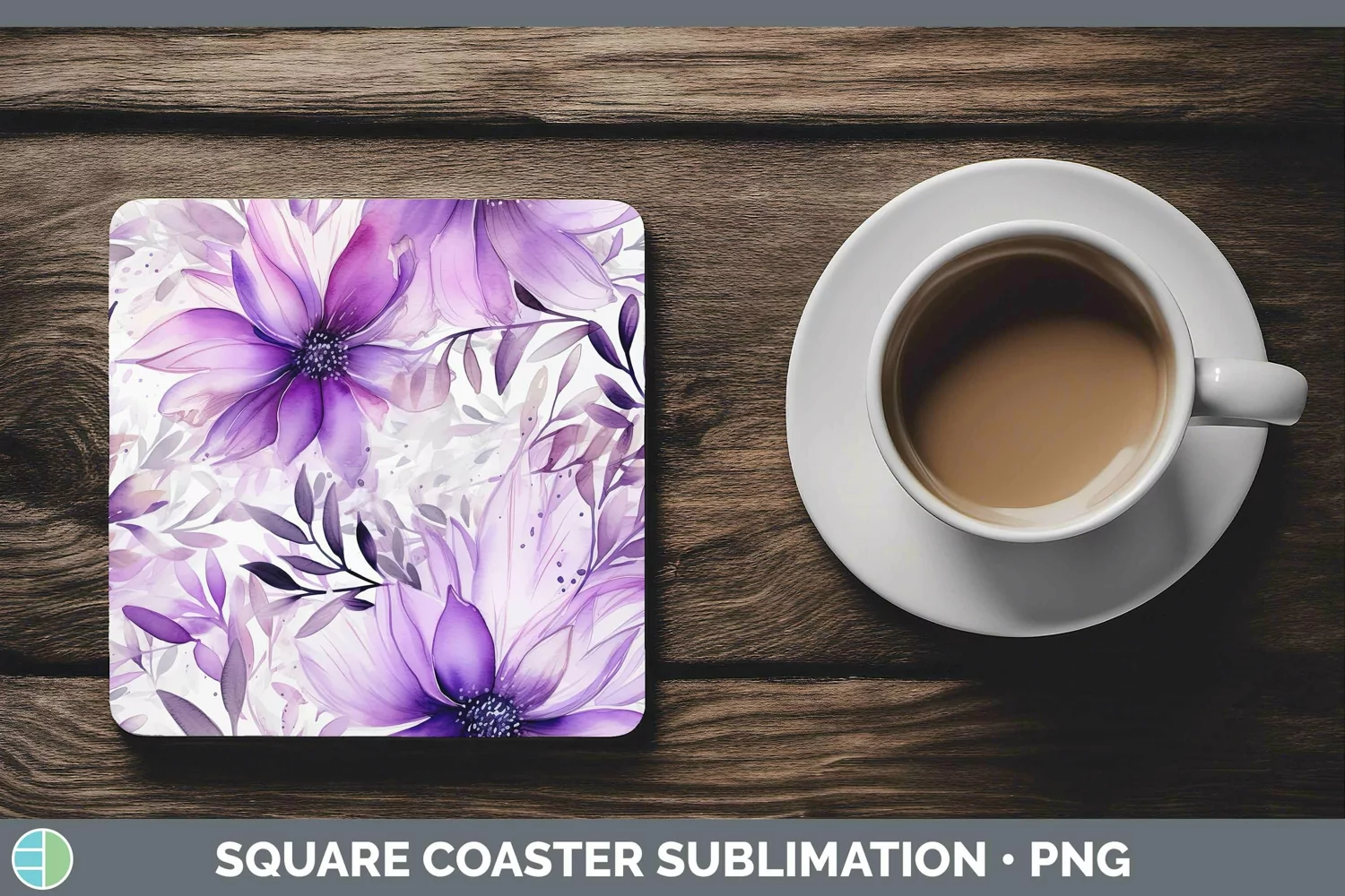 GorgeousWatercolor Flowers Square Coaster design.