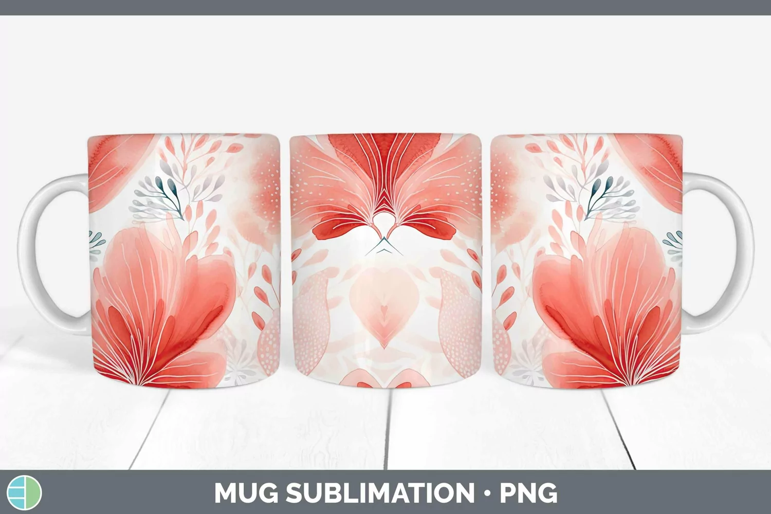 GorgeousWatercolor Flowers Mug Wrap design.