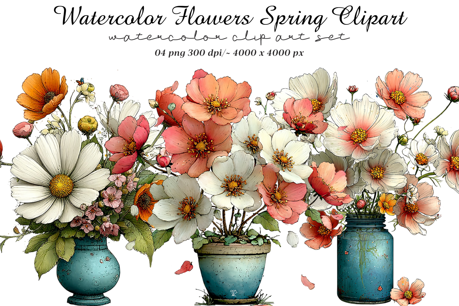 Watercolor Flowers Spring Clipart product image 1