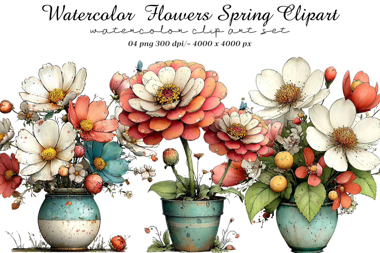 Watercolor Flowers Spring Clipart product image 1