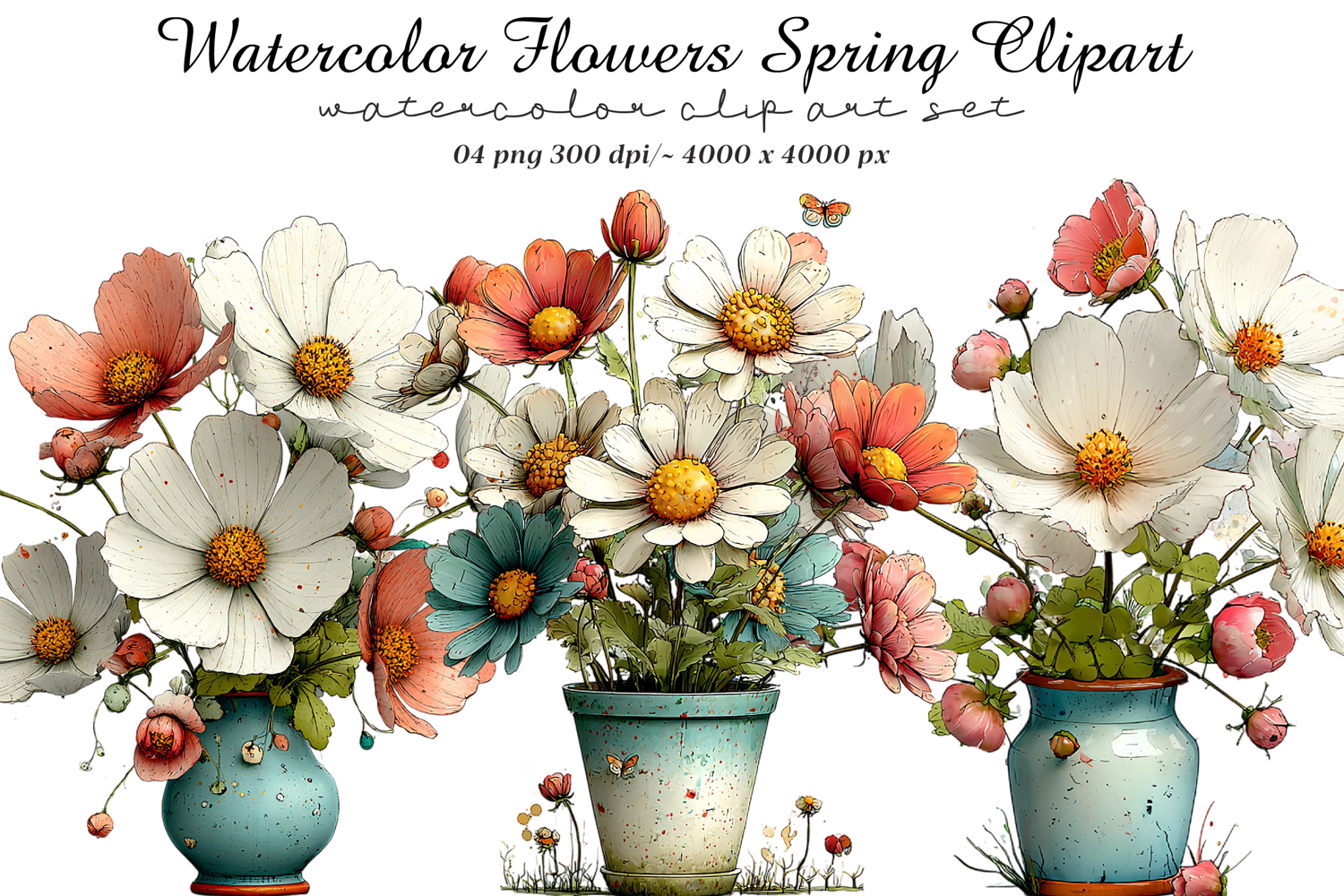 Watercolor Flowers Spring Clipart product image 1