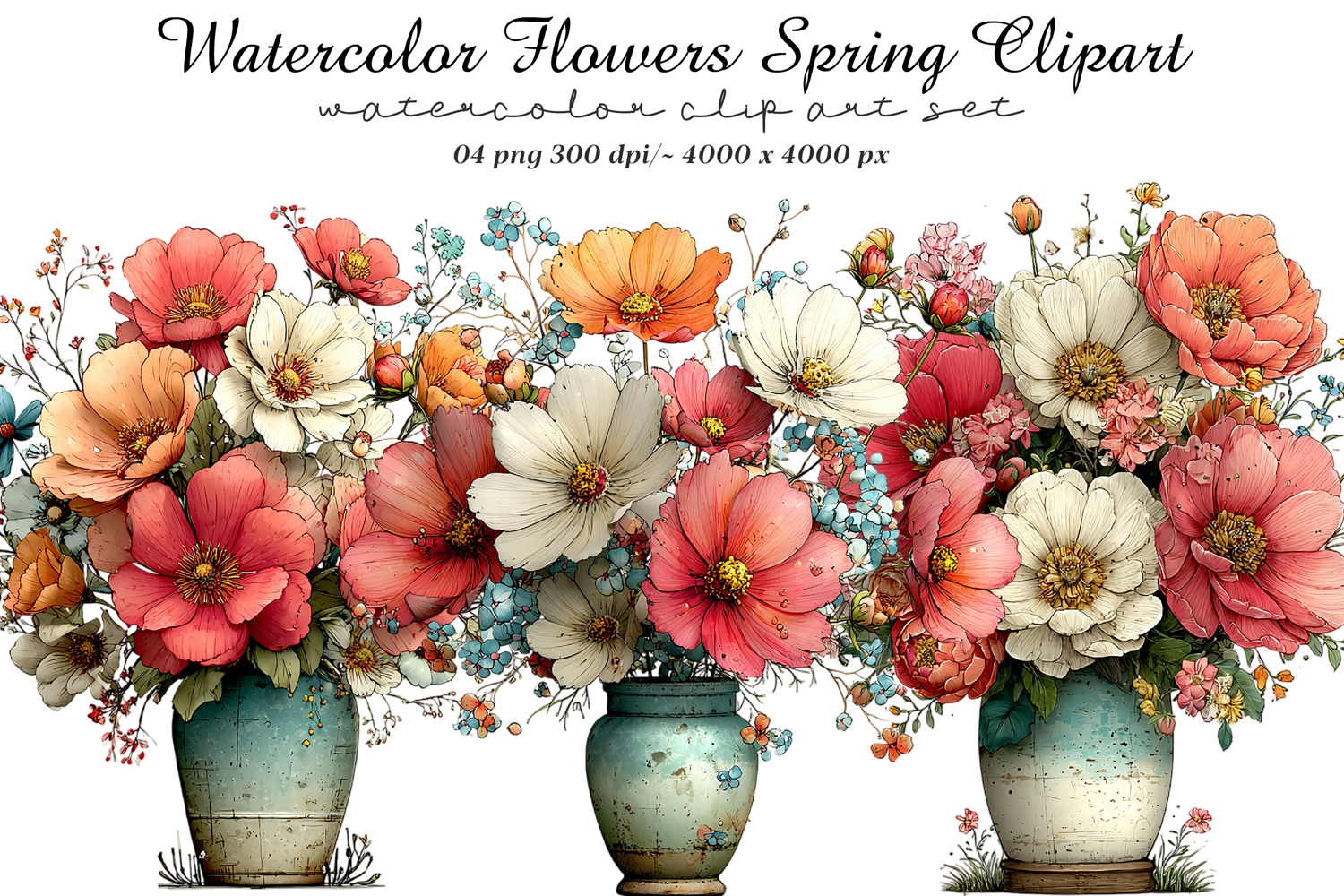Watercolor Flowers Spring Clipart product image 1