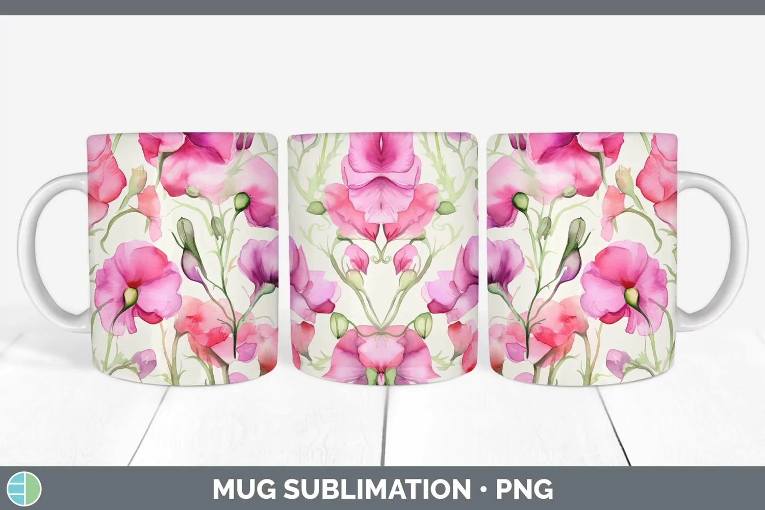 GorgeousWatercolor Flowers Mug Wrap design.