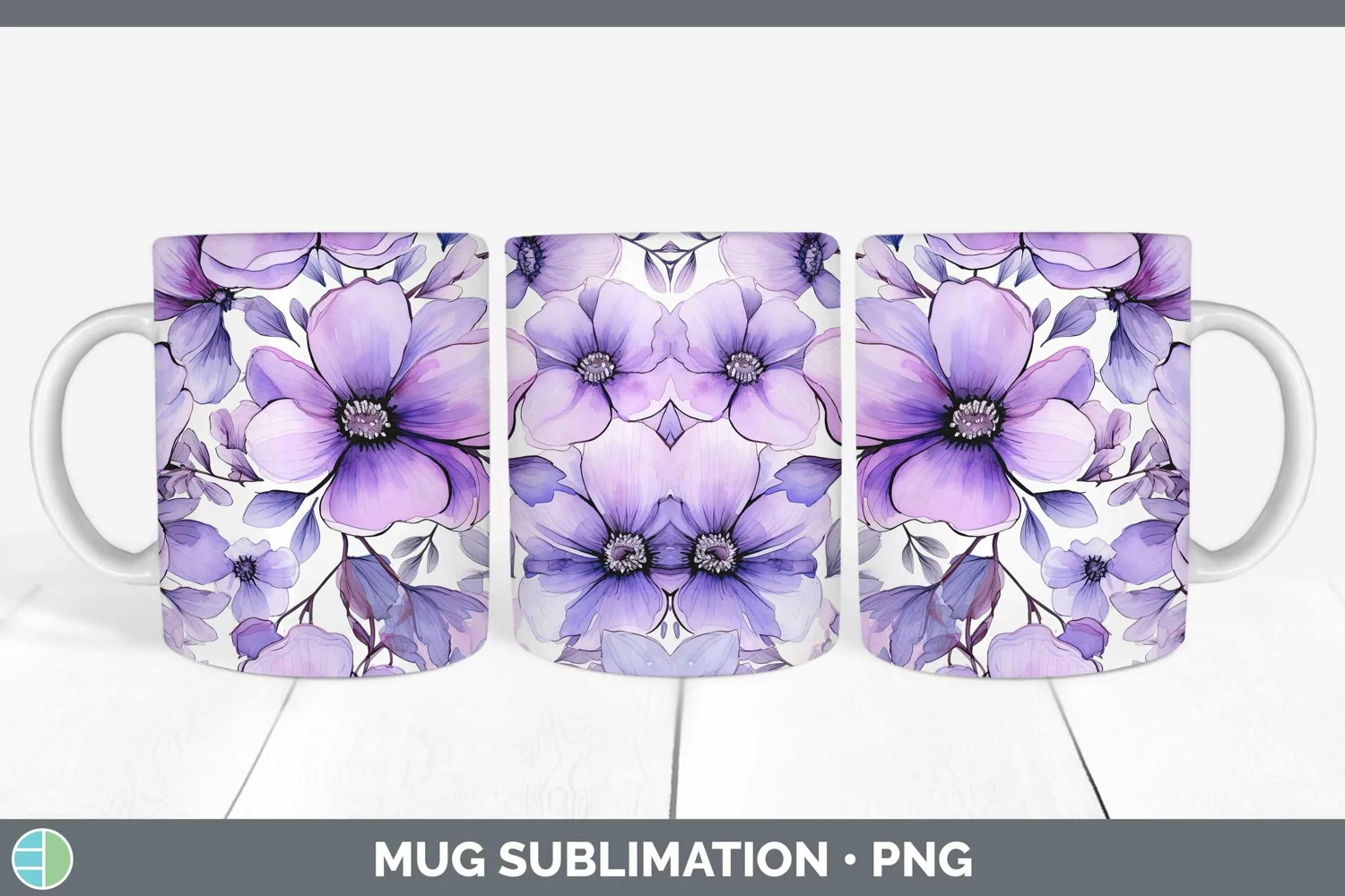 GorgeousWatercolor Flowers Mug Wrap design.