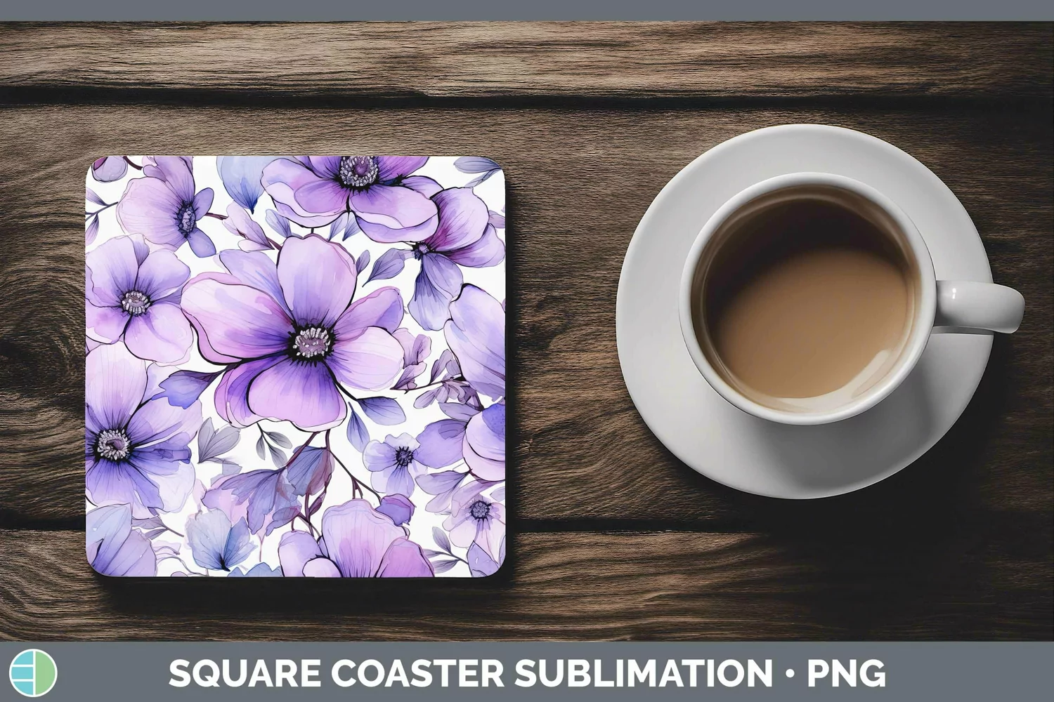 GorgeousWatercolor Flowers Square Coaster design.