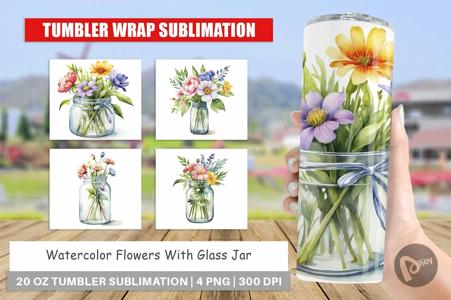 Tumbler Sublimation Wrap Flowers With Glass Jar product image 1