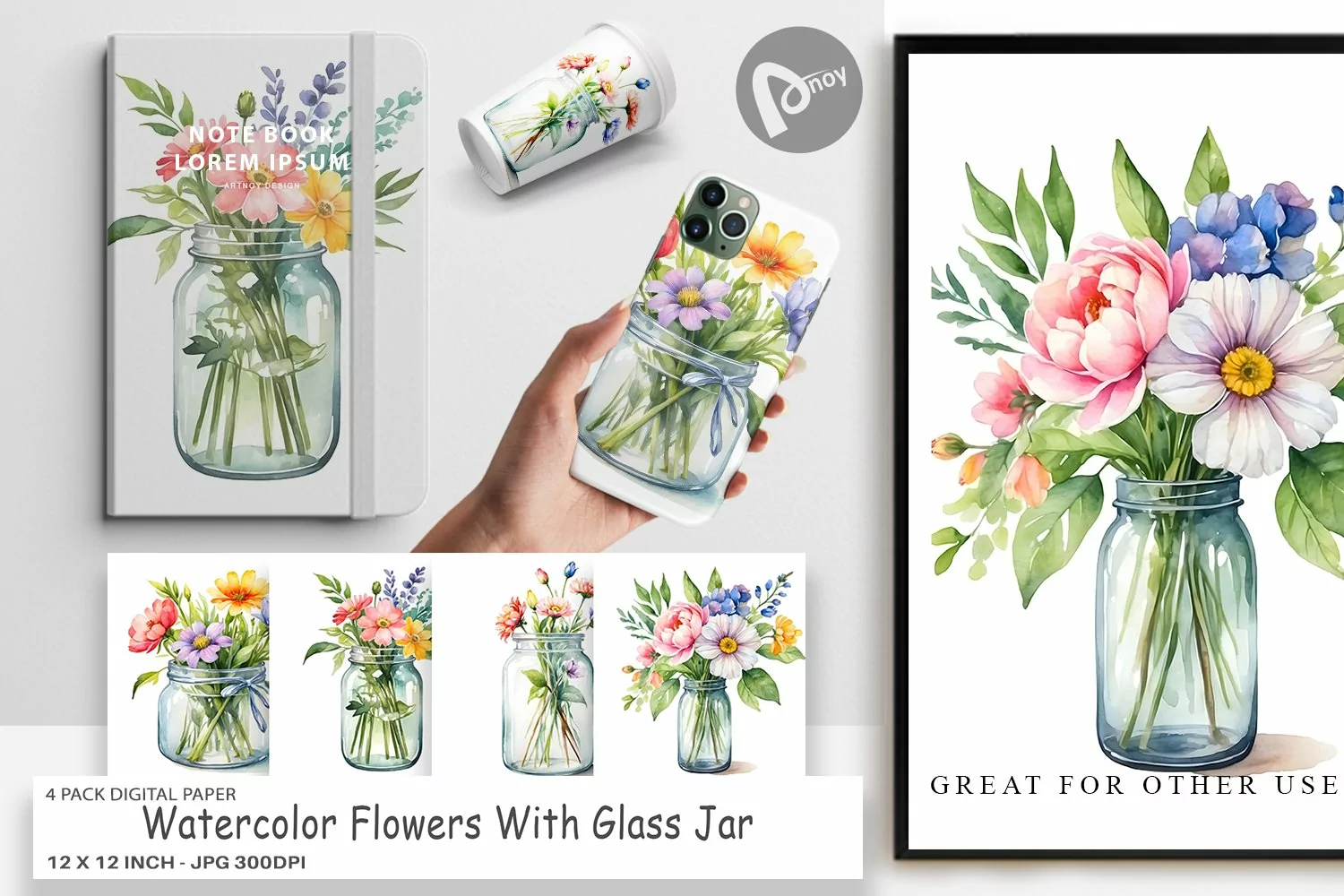 Digital Paper Flowers With Glass Jar product image 1