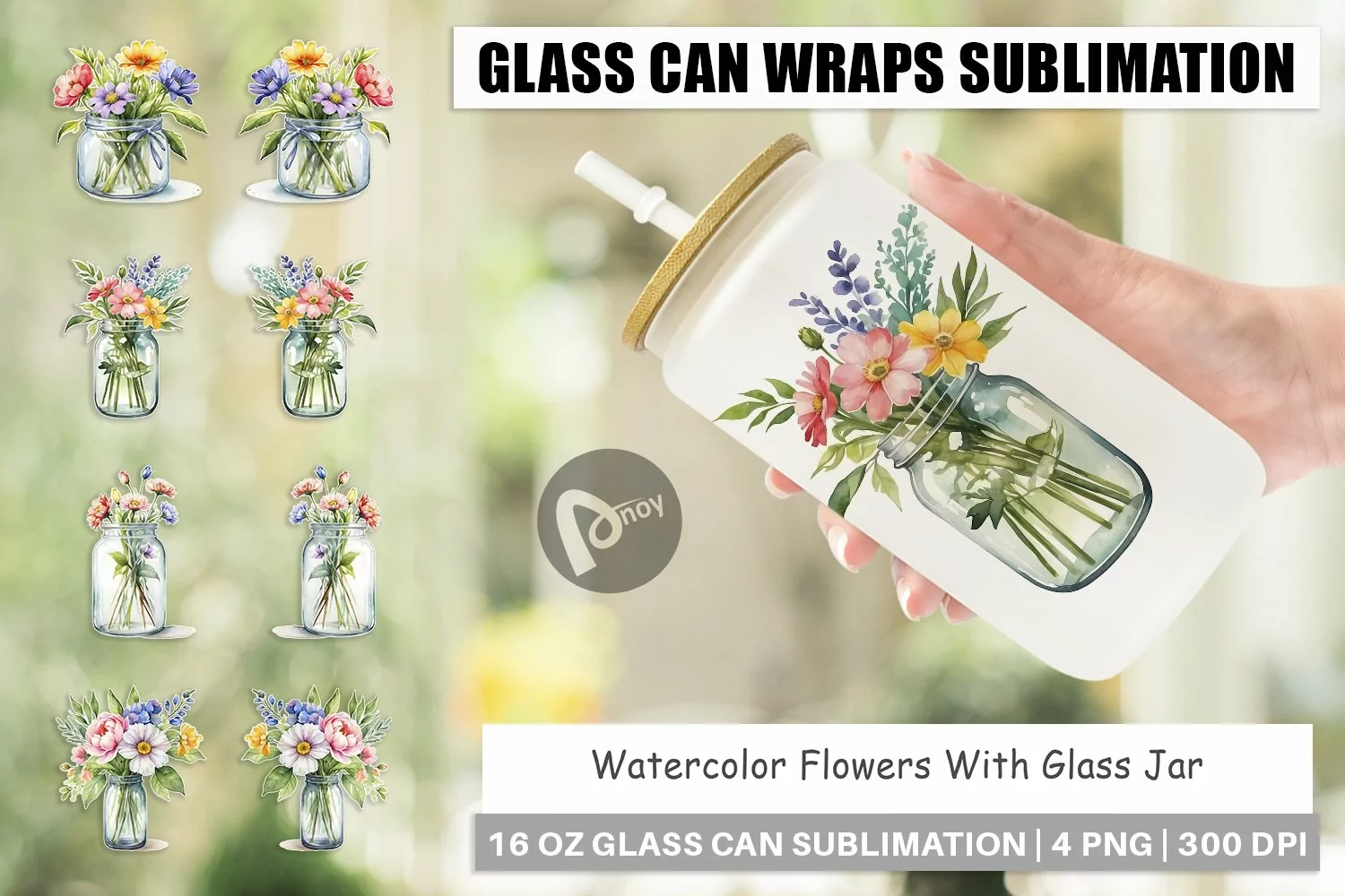 Glass Can Wraps Flowers With Glass Jar product image 1