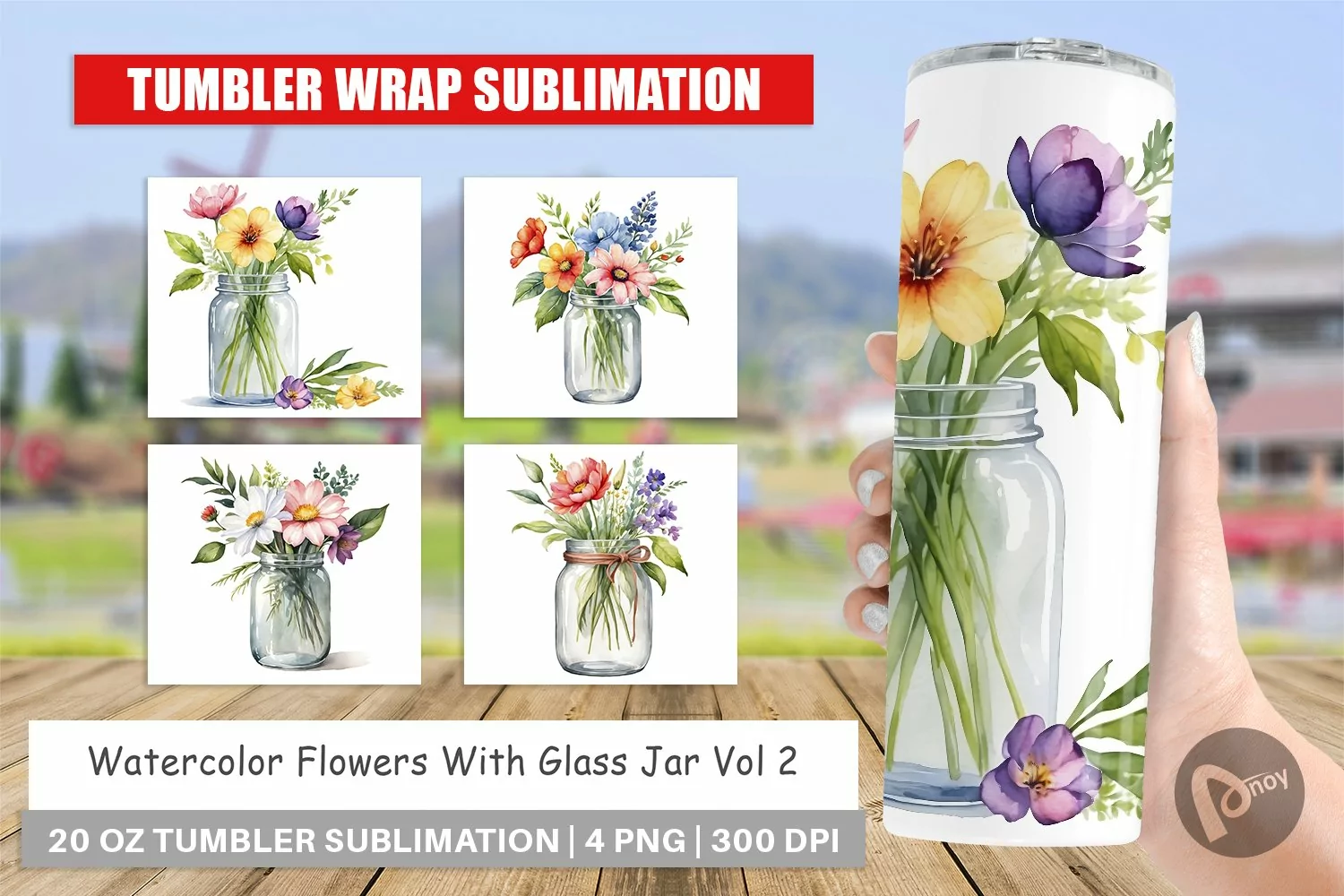 Tumbler Sublimation Wrap Flowers With Glass Jar product image 1
