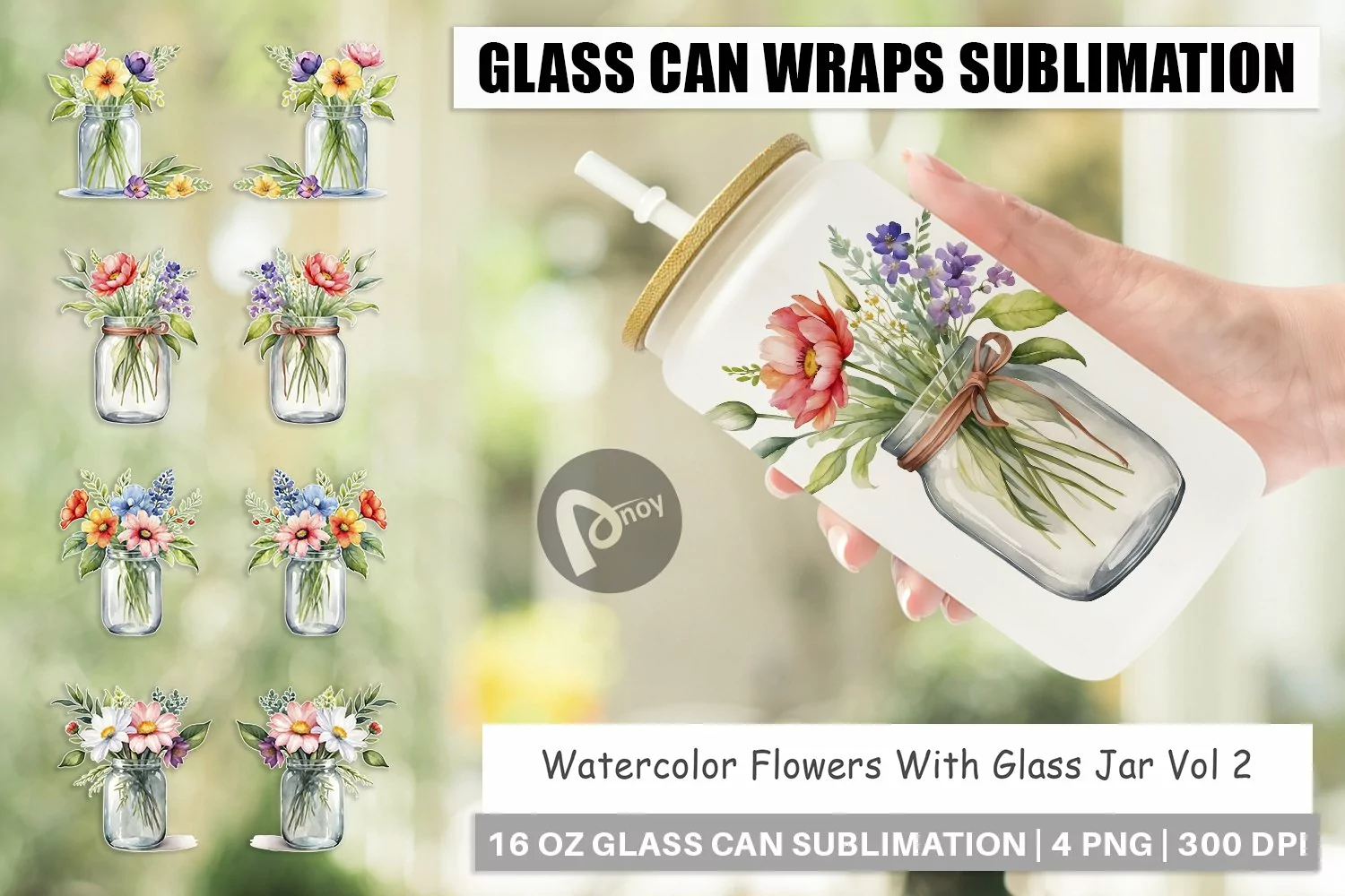 Glass Can Wraps Flowers With Glass Jar product image 1