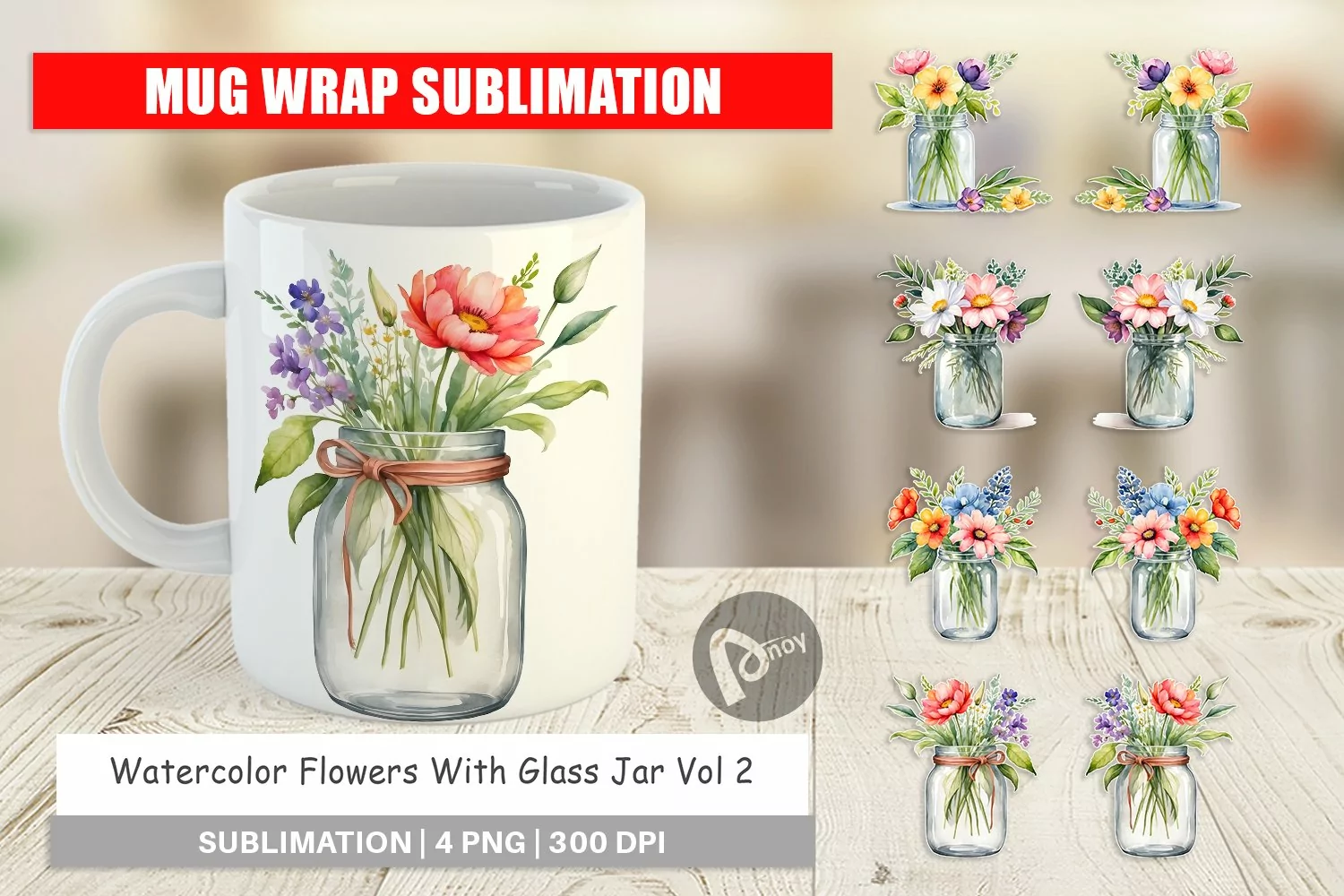 Mug sublimation Flowers With Glass Jar product image 1