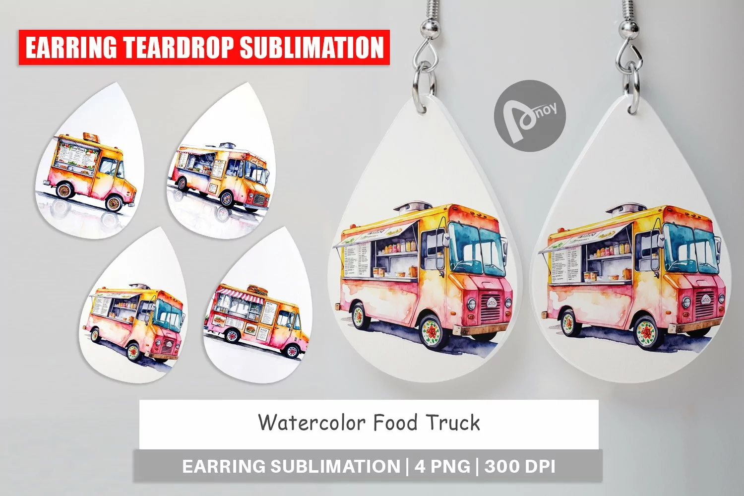 Earring Teardrop Watercolor Food Truck product image 1