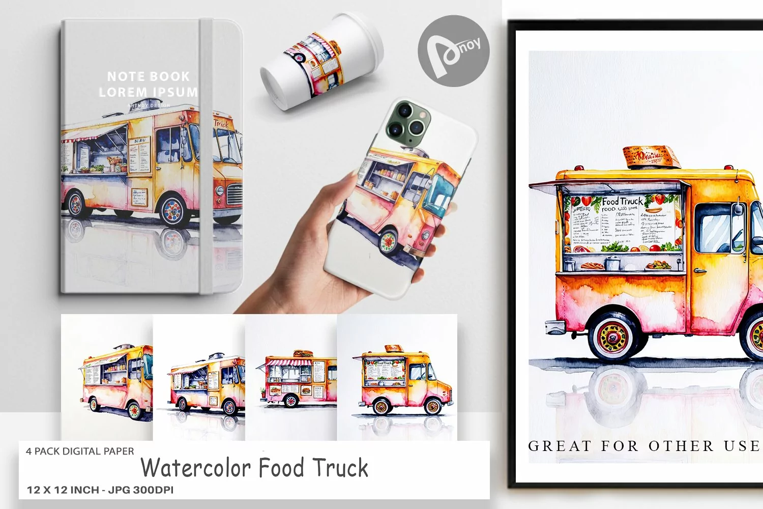 Digital Paper Watercolor Food Truck product image 1