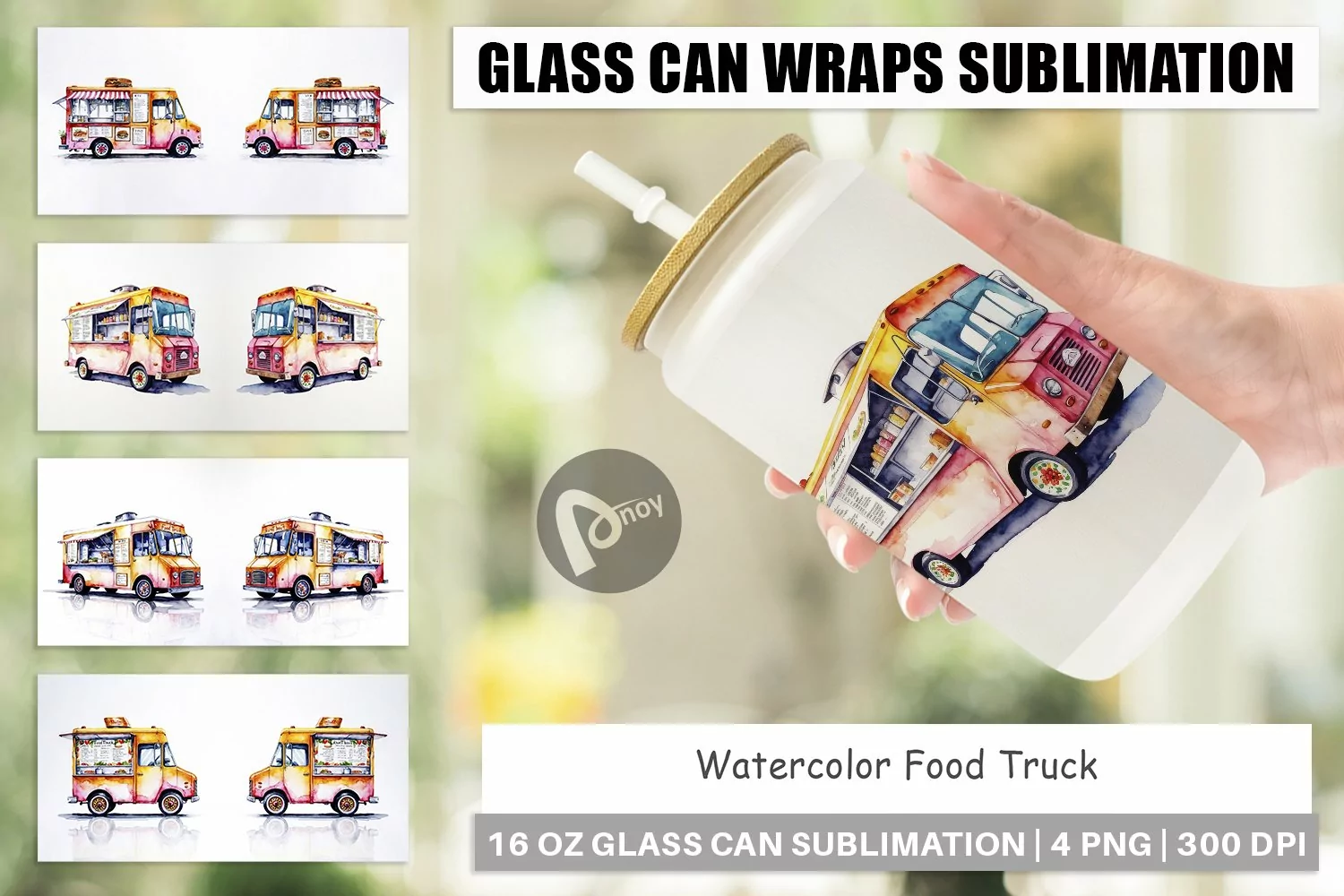Glass Can Wraps Watercolor Food Truck product image 1