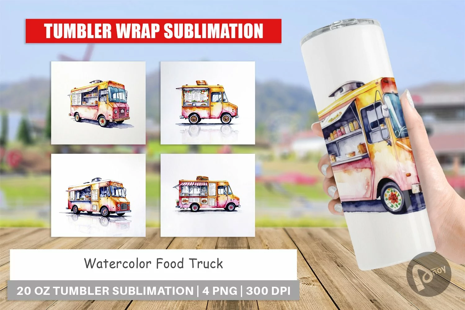 Tumbler Wrap Watercolor Food Truck product image 1