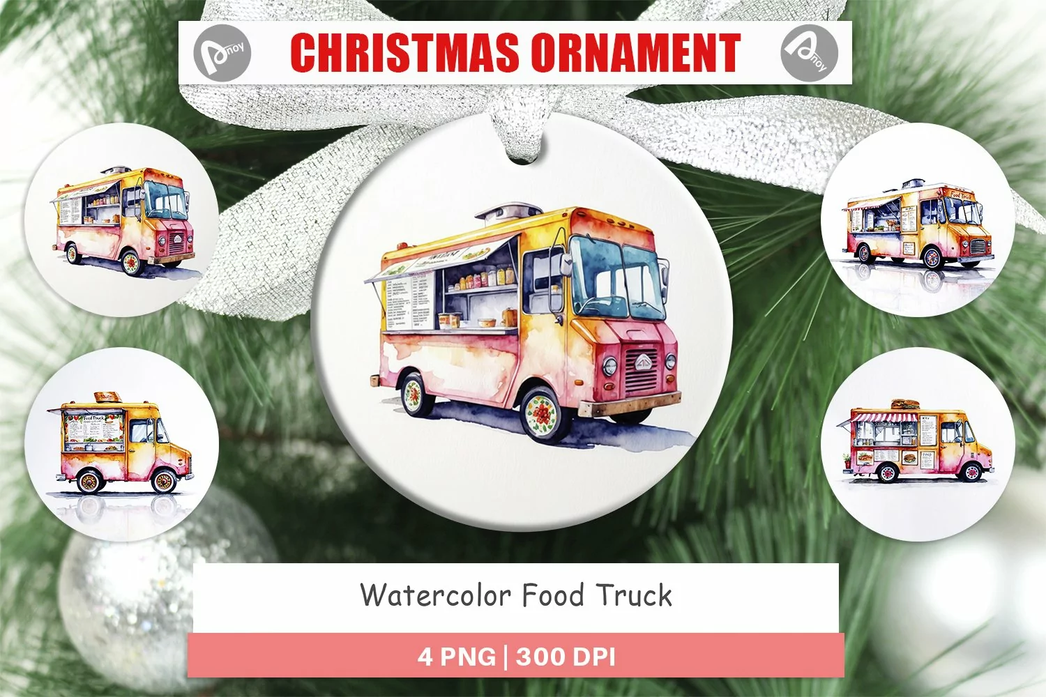 Christmas Ornaments Watercolor Food Truck product image 1