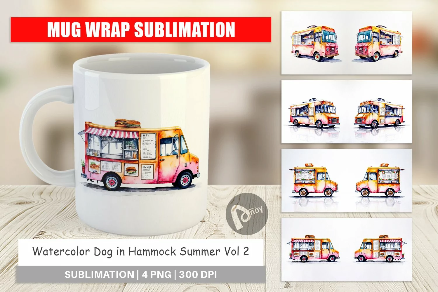 Mug Wrap Design Watercolor Food Truck product image 1