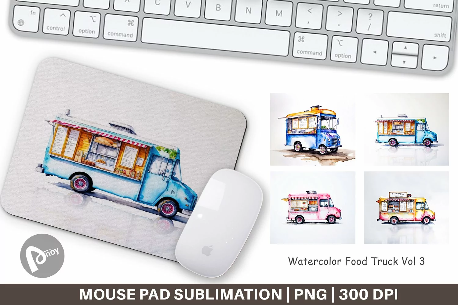 Mouse Pad Watercolor Food Truck product image 1