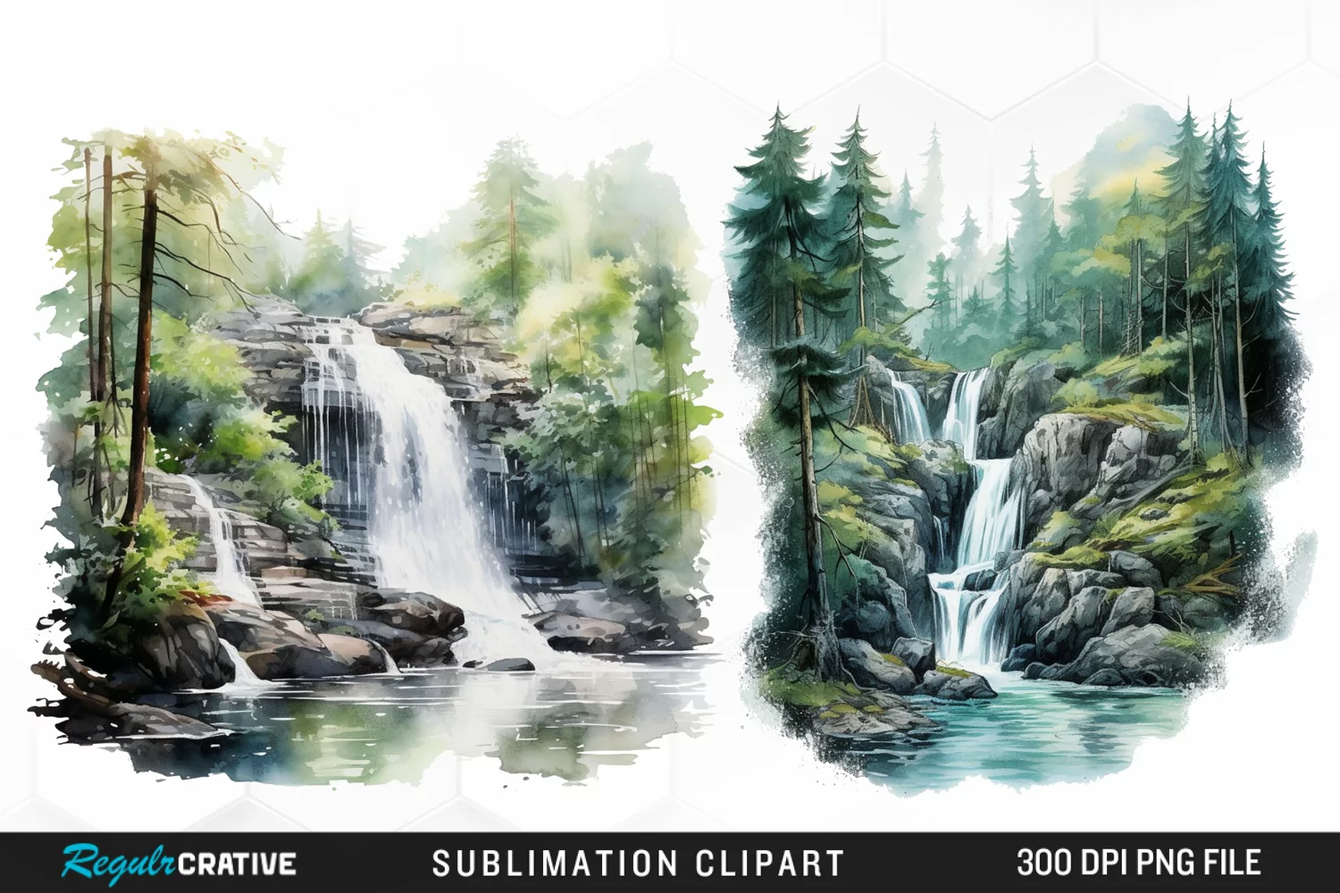 Watercolor Forest Waterfalls Graphics Clipart product image 1