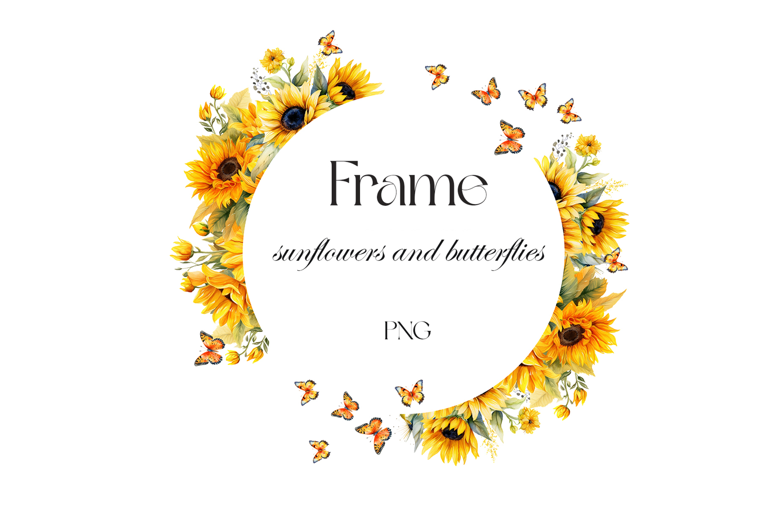 Watercolor frame sunflowers and butterflies