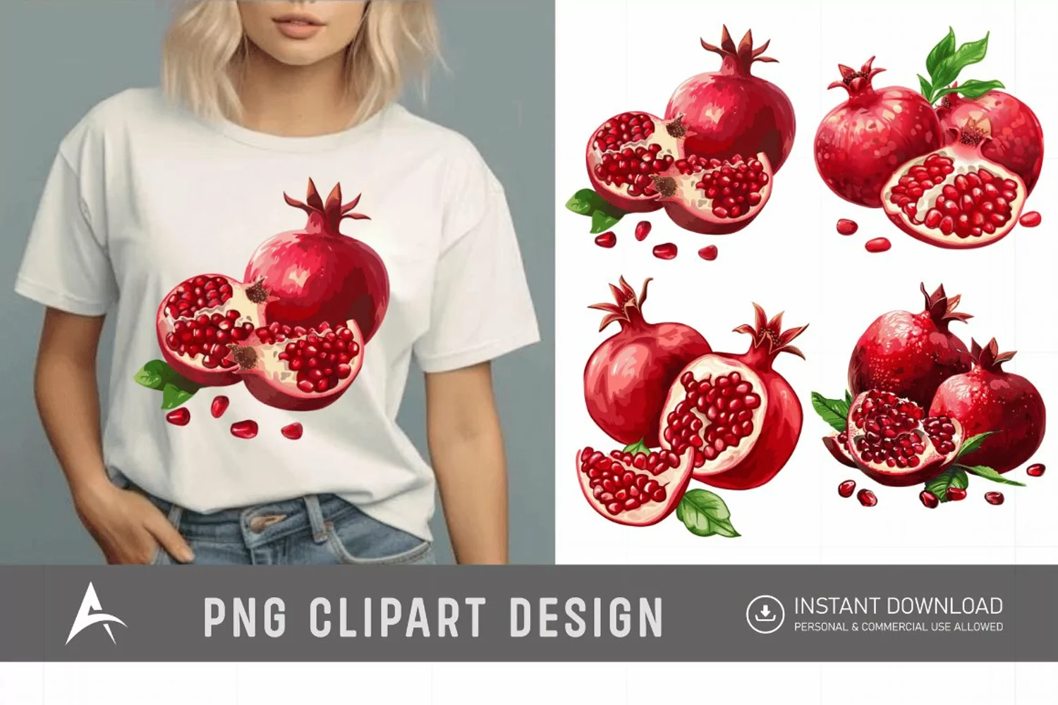 Watercolor Fresh pomegranate fruits Clipart product image 1