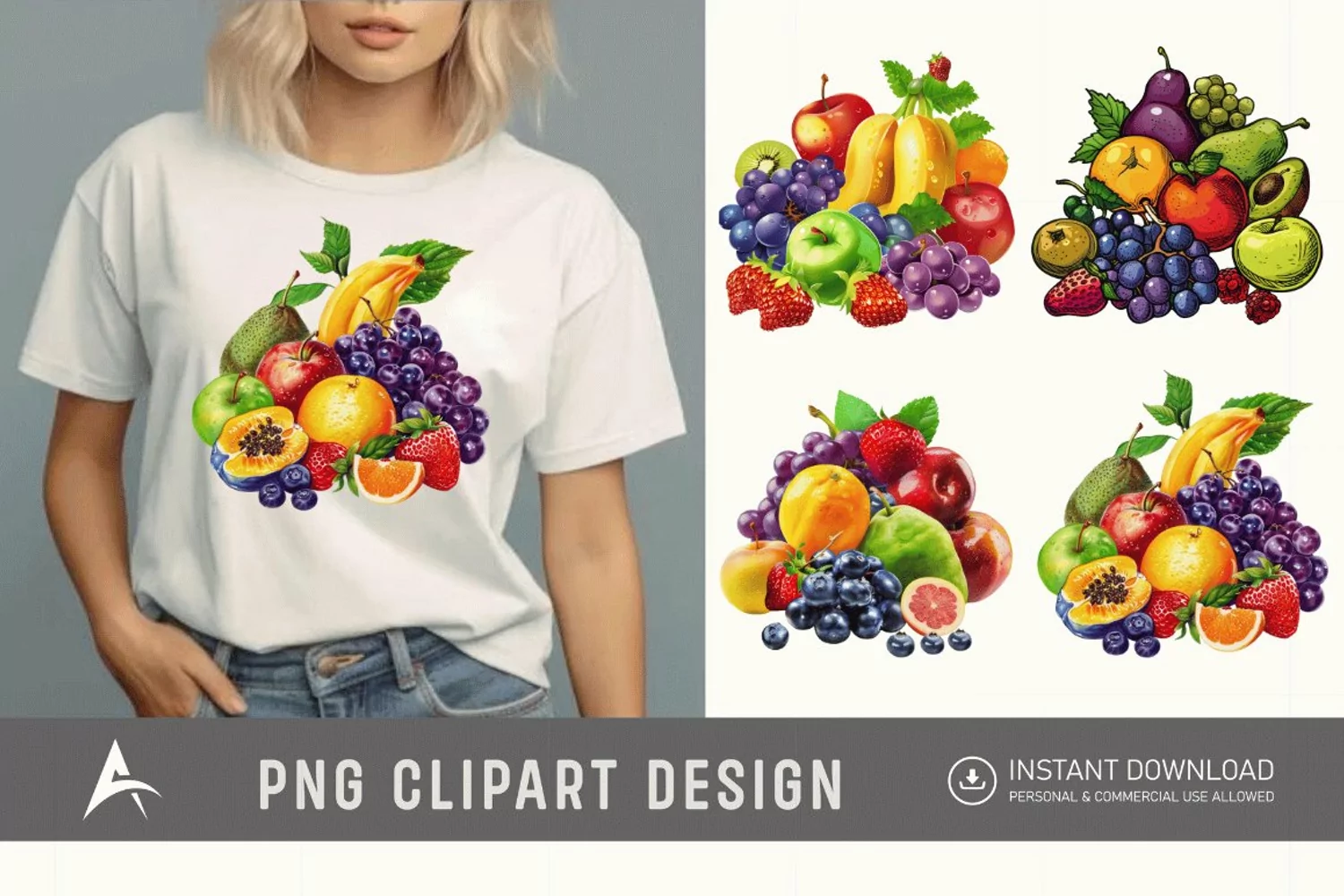 Watercolor Fruit Bunch Pile Clipart product image 1