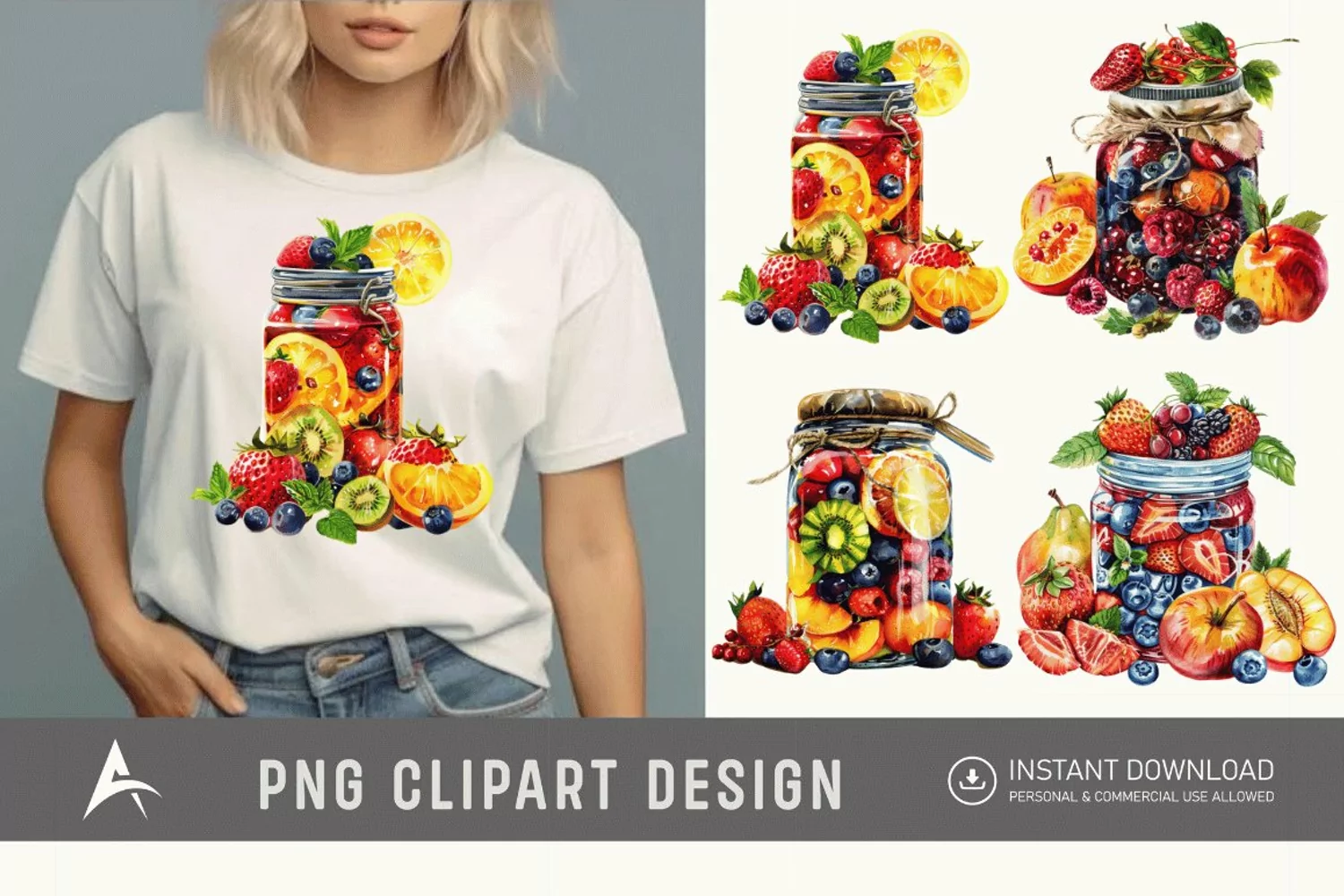 Watercolor Fruits Jarful Joy Clipart product image 1