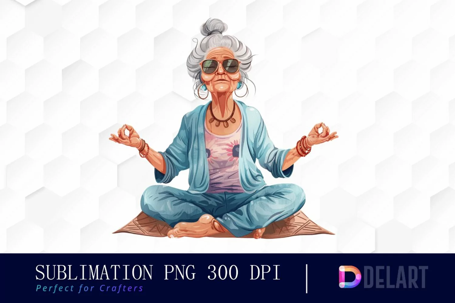 Funny Yoga Grandma Illustration Clipart product image 1