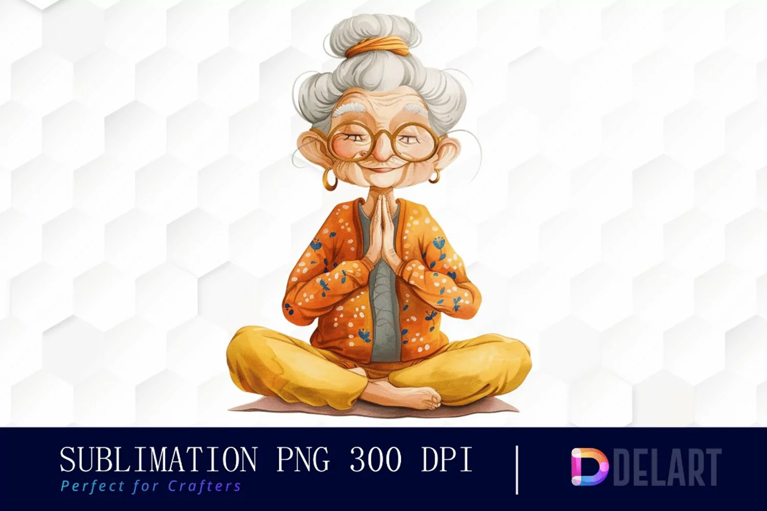 Funny Yoga Grandma Illustration Clipart product image 1