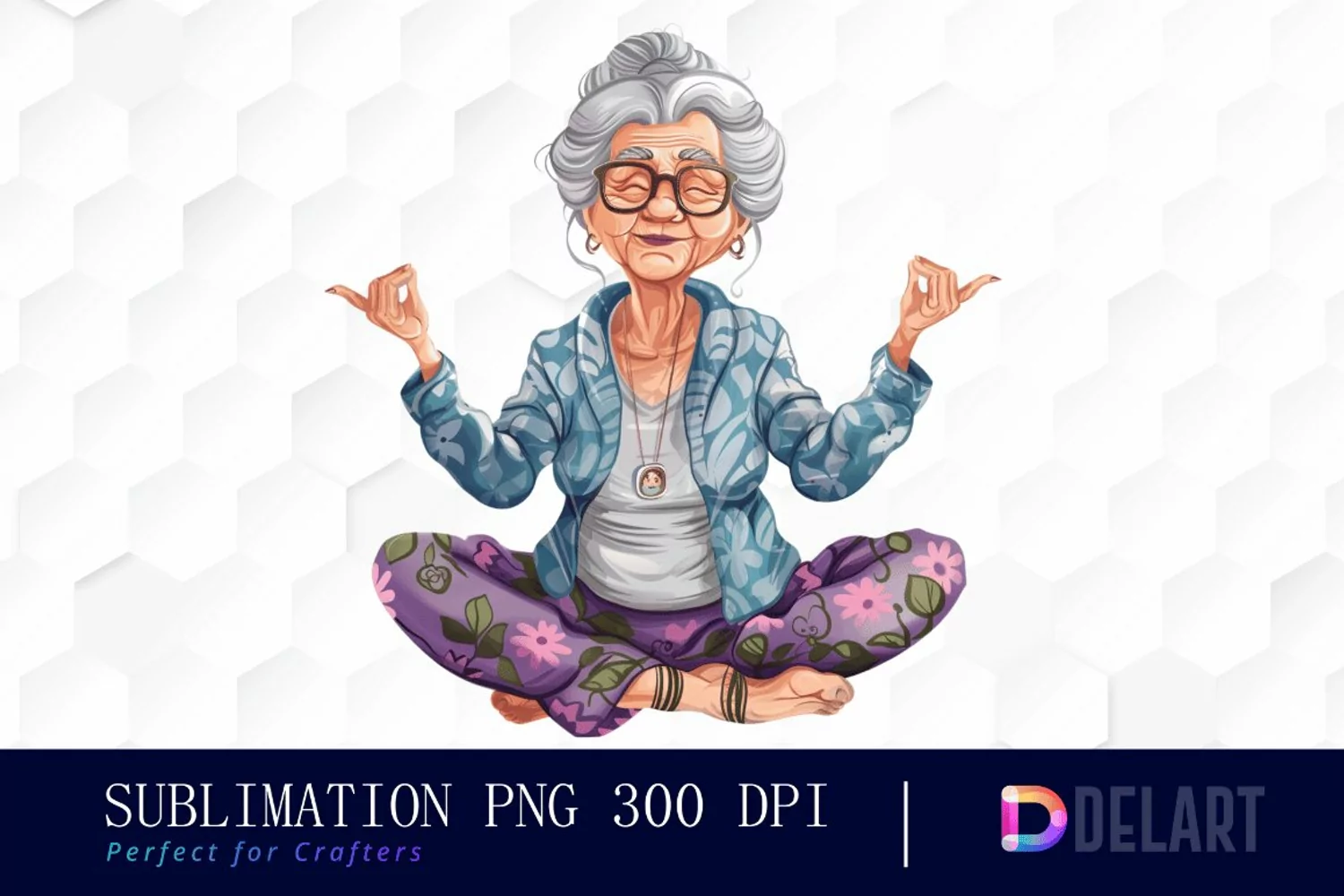 Funny Yoga Grandma Illustration Clipart product image 1