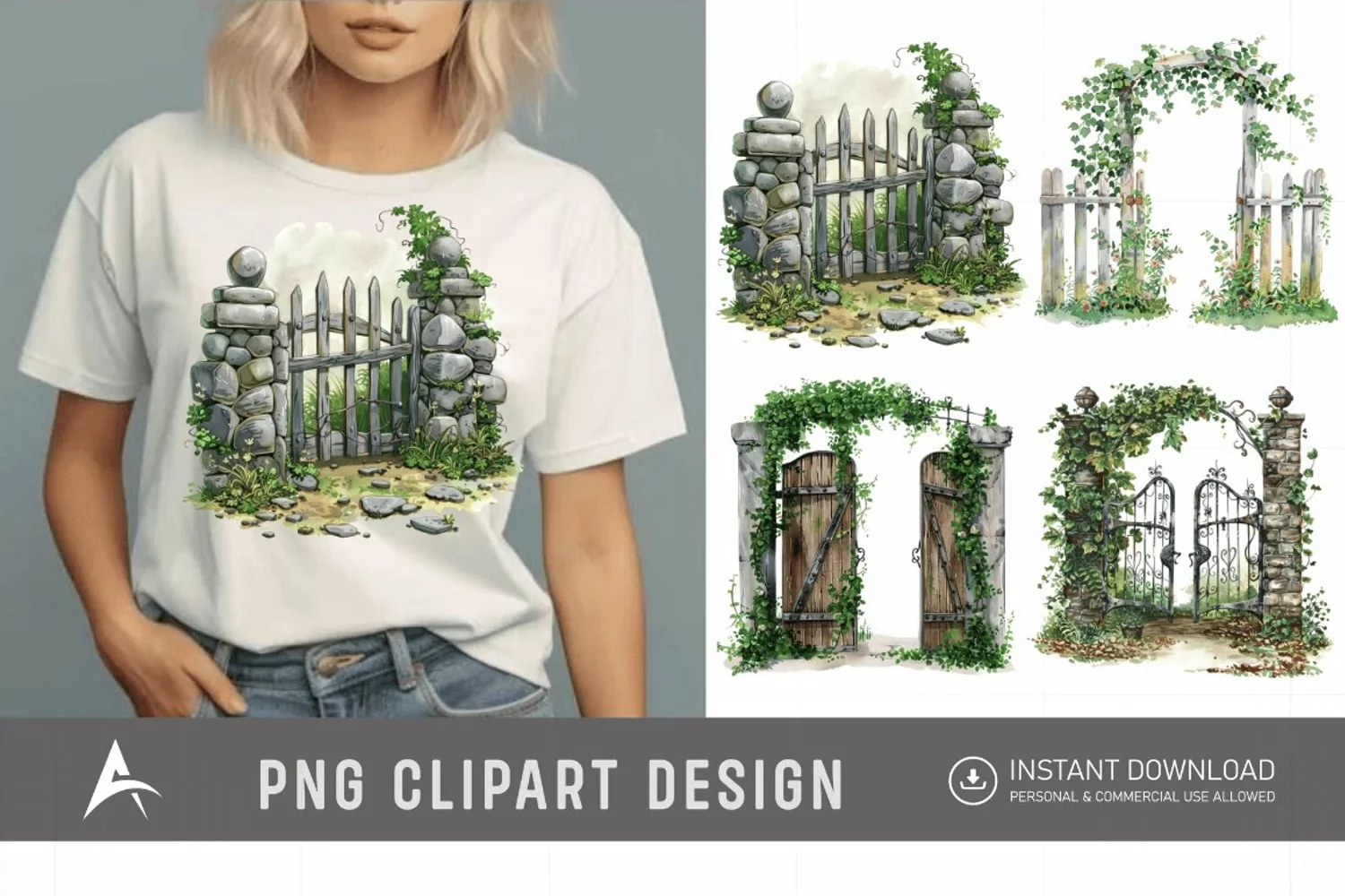 Watercolor Garden Gate Clipart product image 1