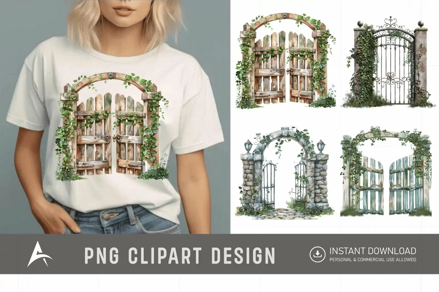Watercolor Garden Gate Clipart product image 1