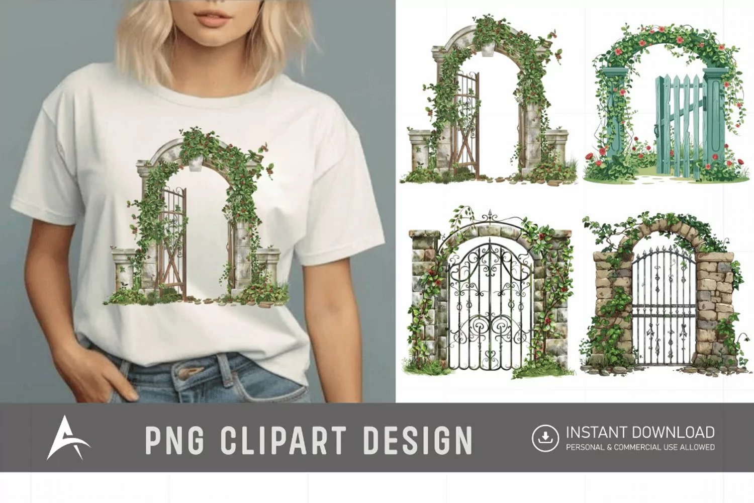 Watercolor Garden Gate Clipart product image 1