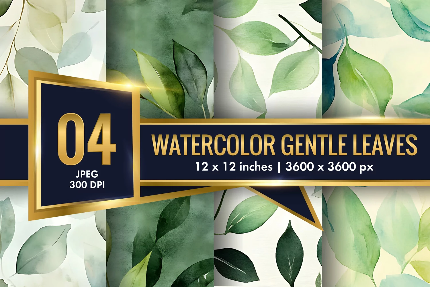 Watercolor Gentle Leaves Digital Paper, Leaf Texture Pattren product image 1