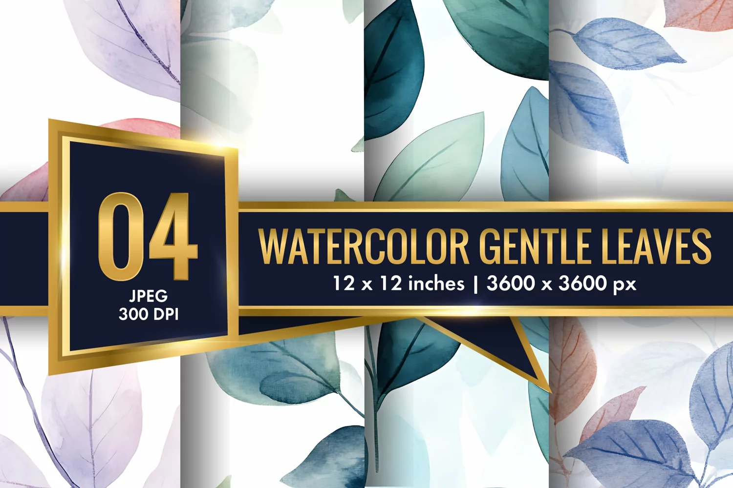 Watercolor Gentle Leaves Digital Paper, Leaf Texture Pattren product image 1