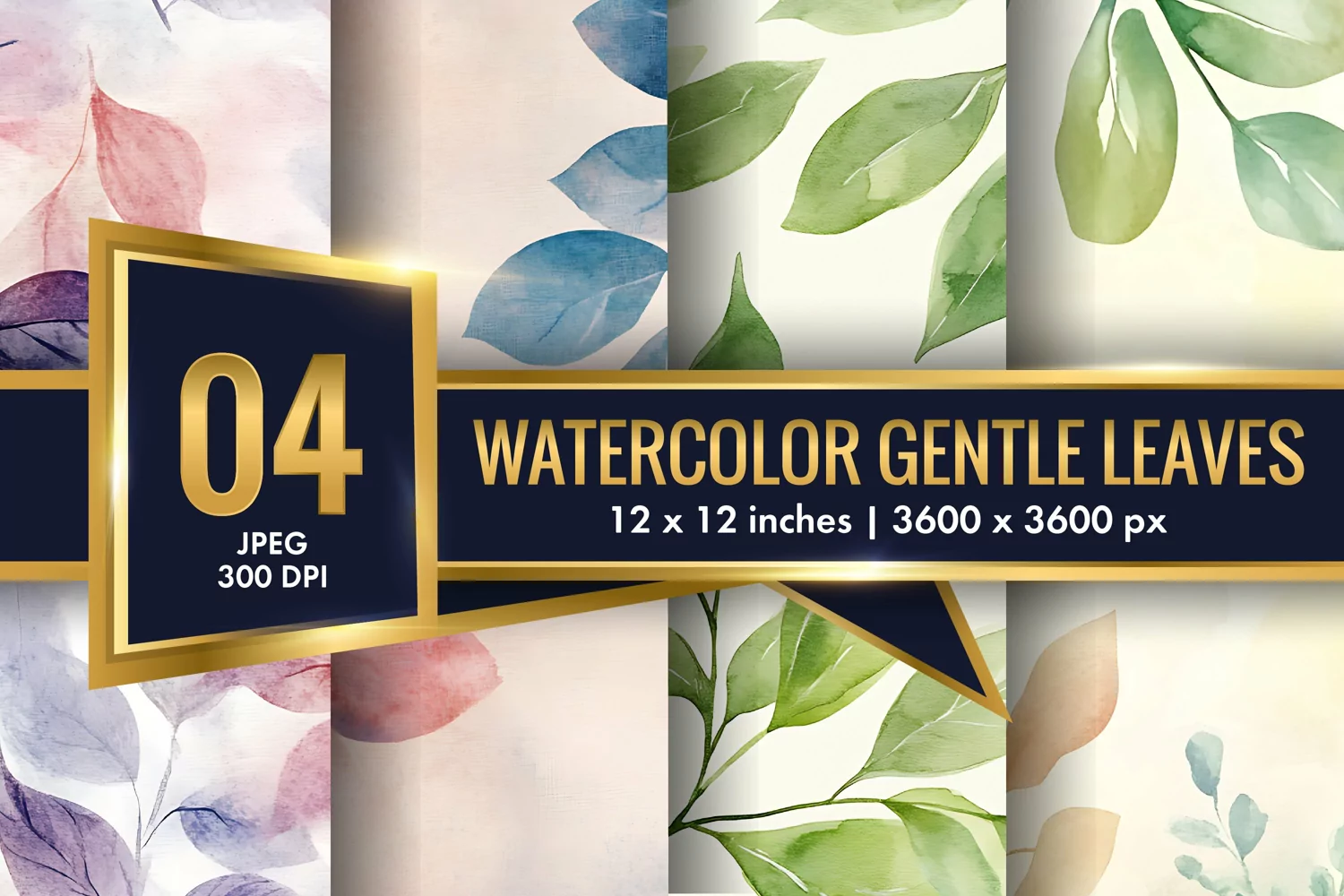 Watercolor Gentle Leaves Digital Paper, Leaf Texture Pattren product image 1