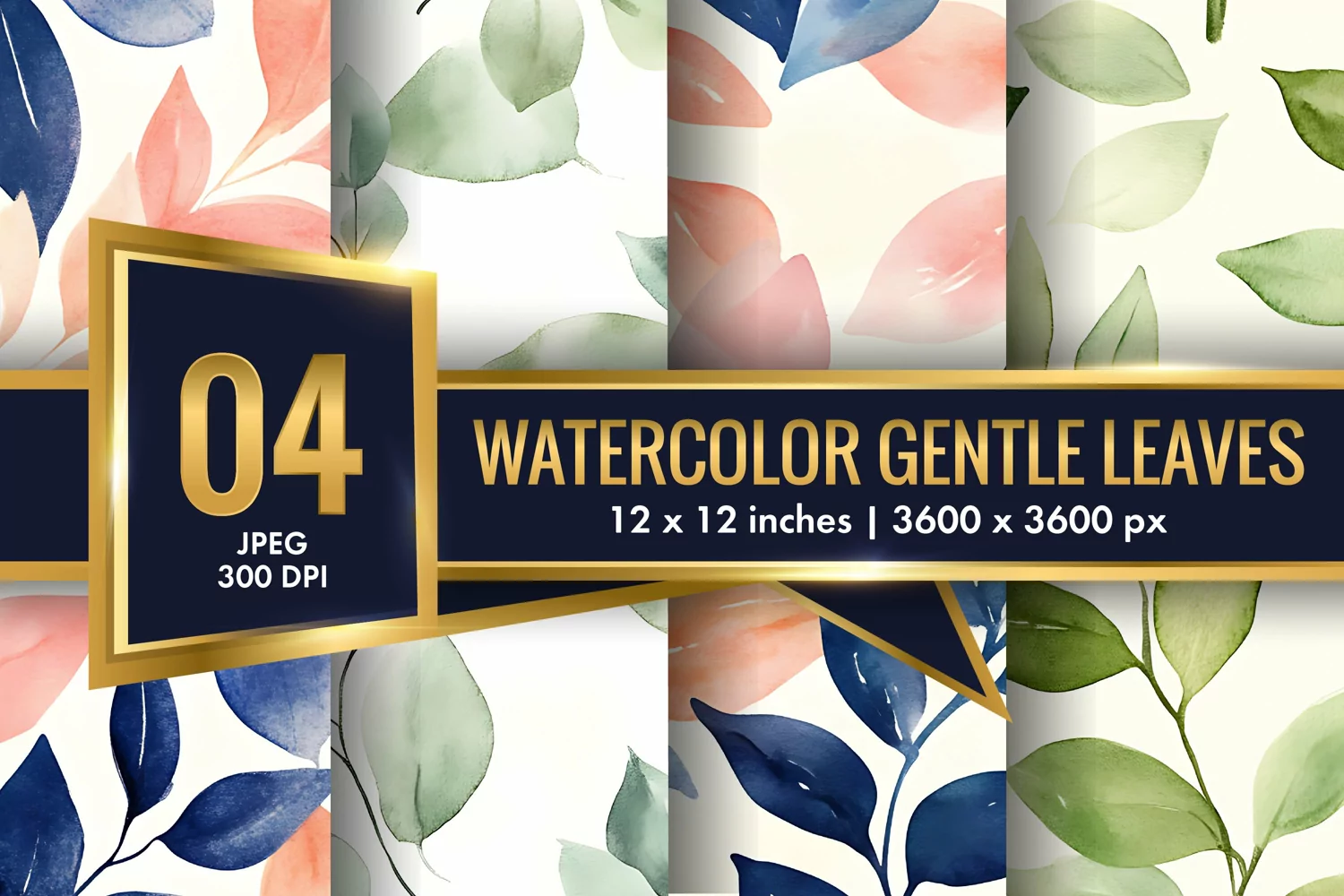 Watercolor Gentle Leaves Digital Paper, Leaf Texture Pattren product image 1
