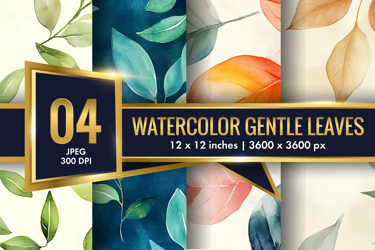 Watercolor Gentle Leaves Digital Paper, Leaf Texture Pattren product image 1