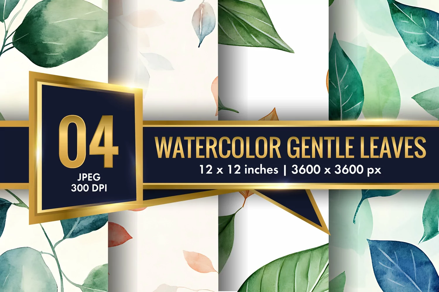 Watercolor Gentle Leaves Digital Paper, Leaf Texture Pattren product image 1