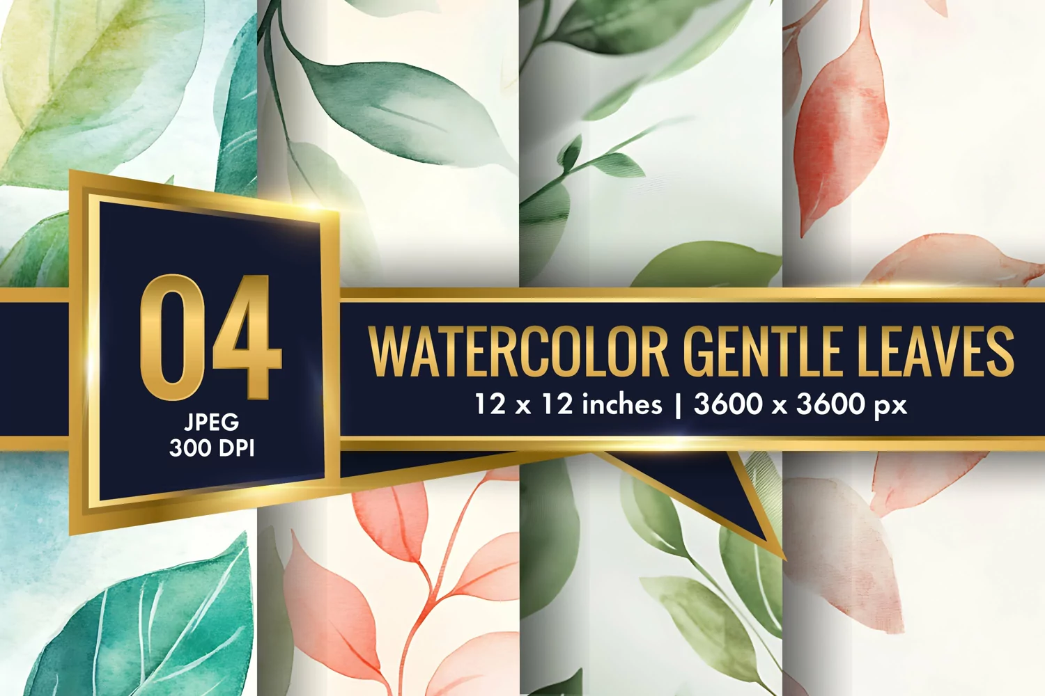 Watercolor Gentle Leaves Digital Paper, Leaf Texture Pattren product image 1