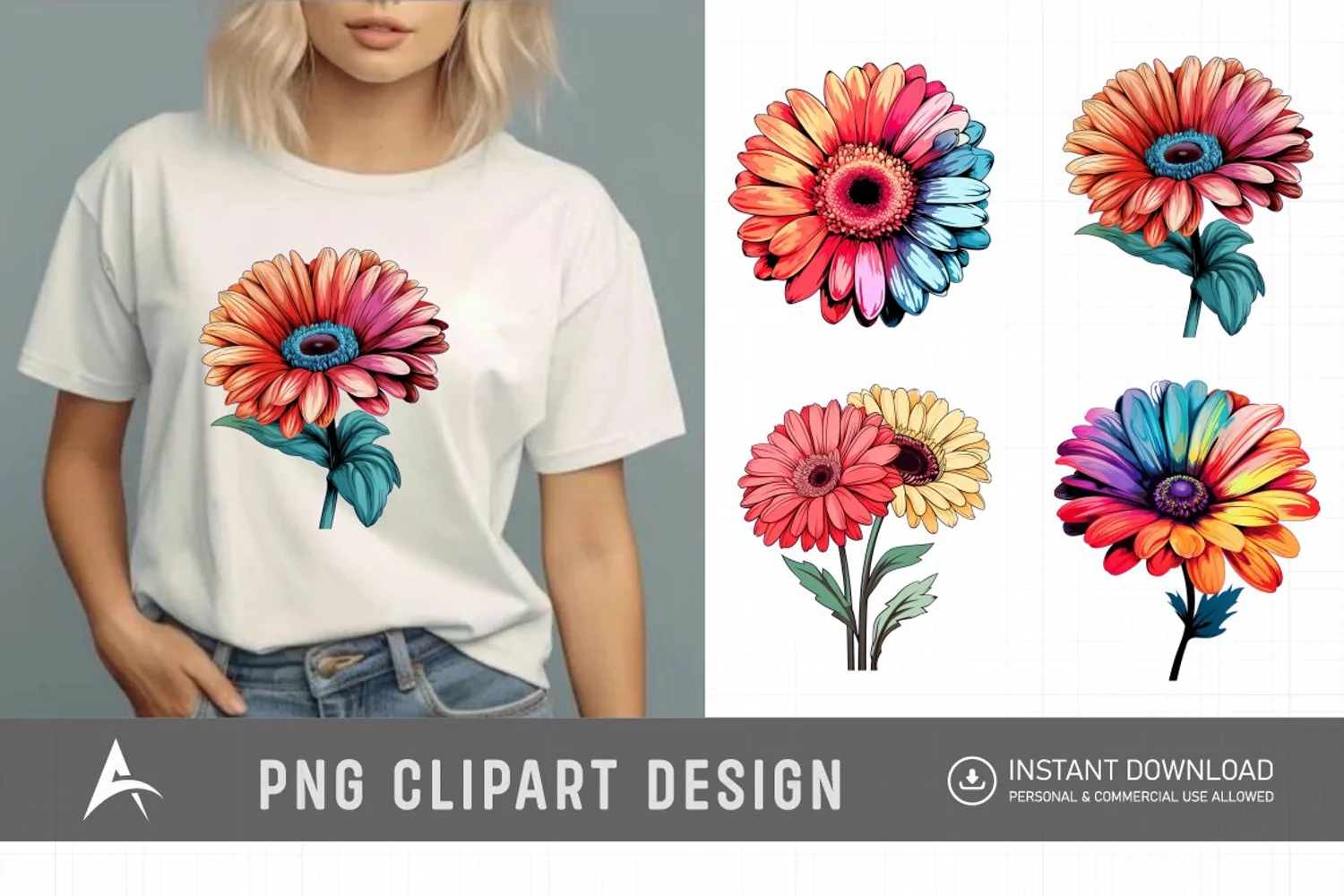 Watercolor Gerbera Flowers Clipart product image 1