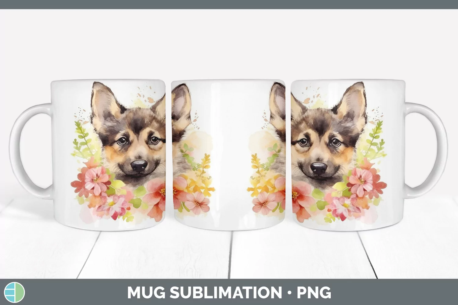 GorgeousWild Flowers German Shepherds Mug Wrap design.