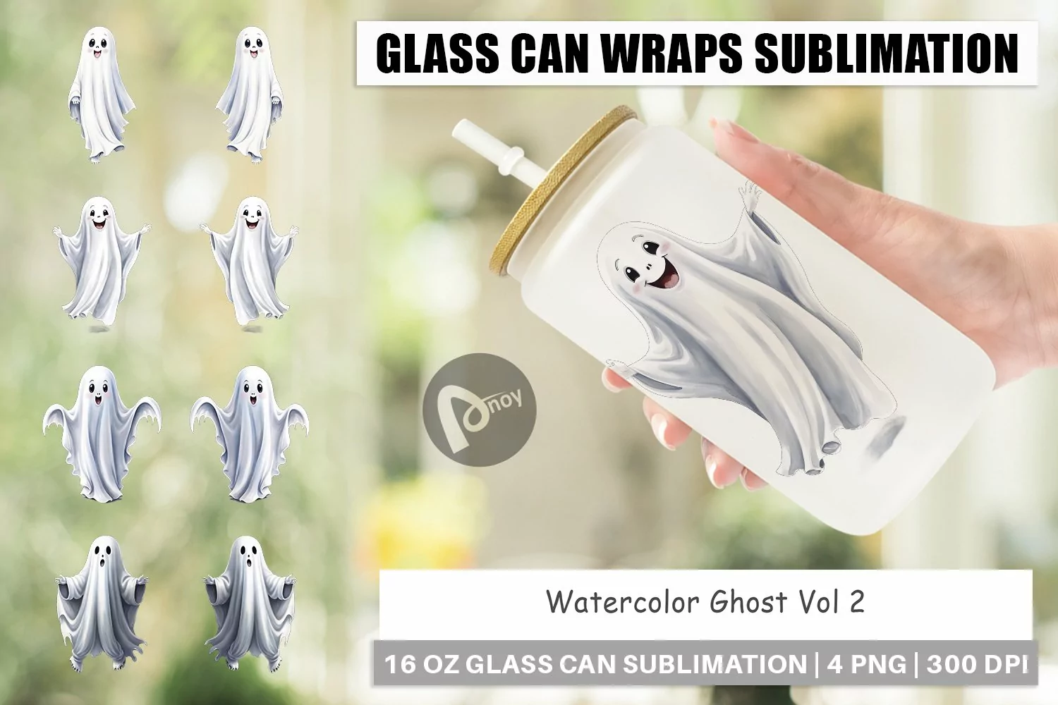 Glass Can Wraps Watercolor Ghost product image 1