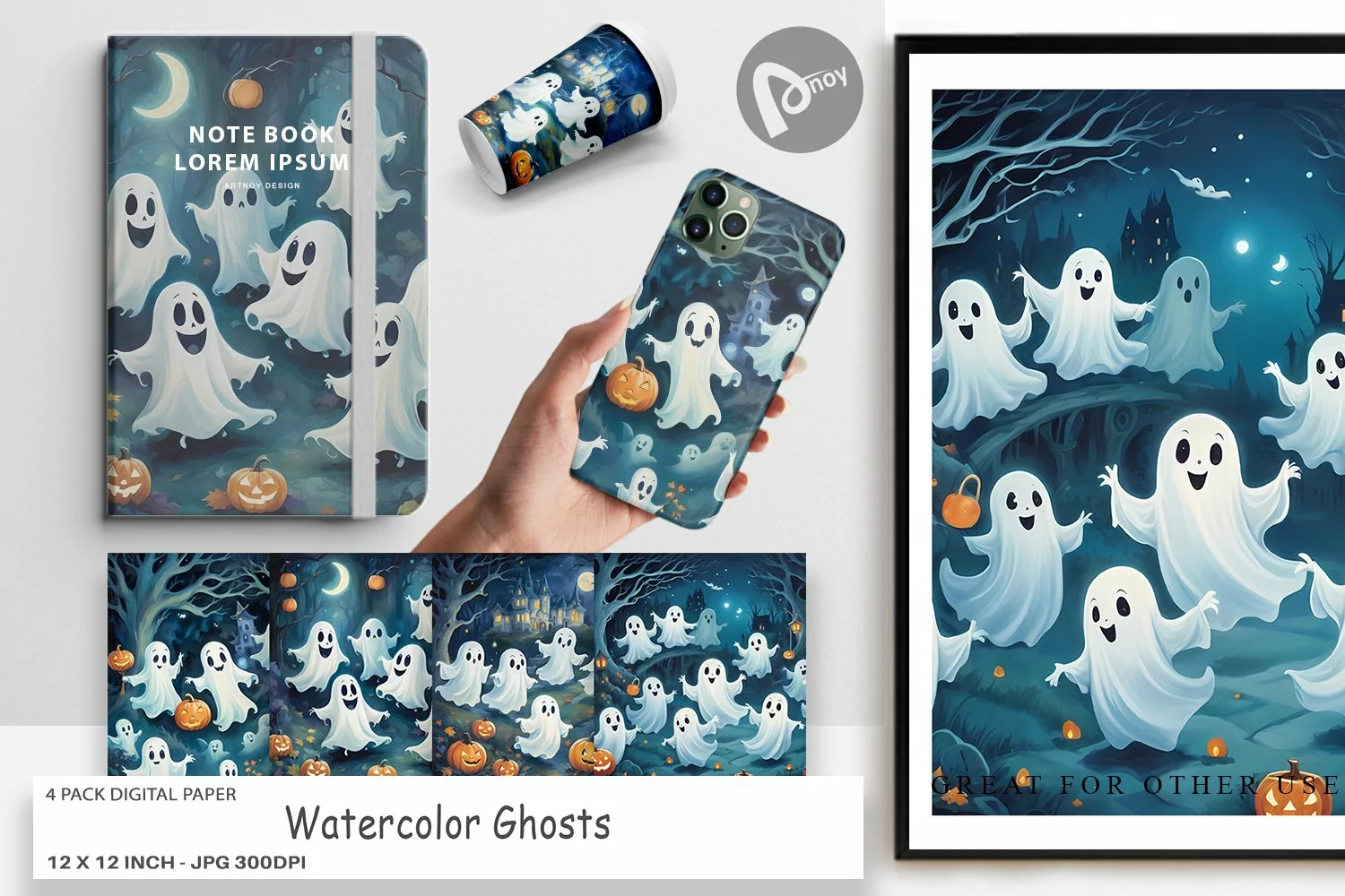 Digital Paper Watercolor Ghosts product image 1