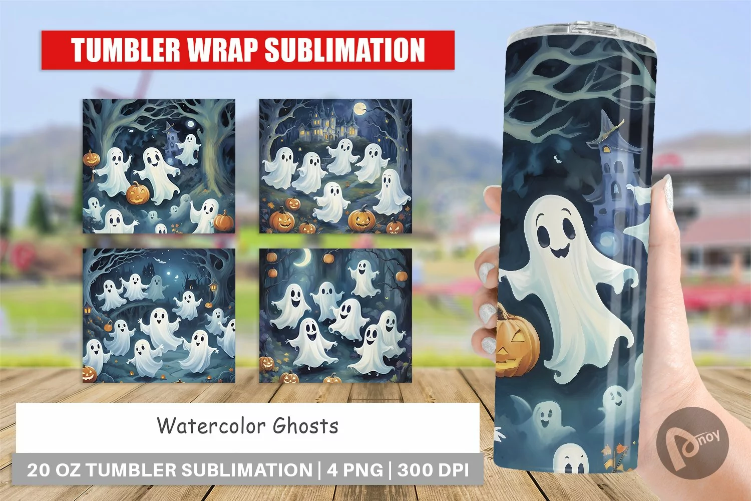 Tumbler Sublimation Wrap Watercolor Ghosts product image 1