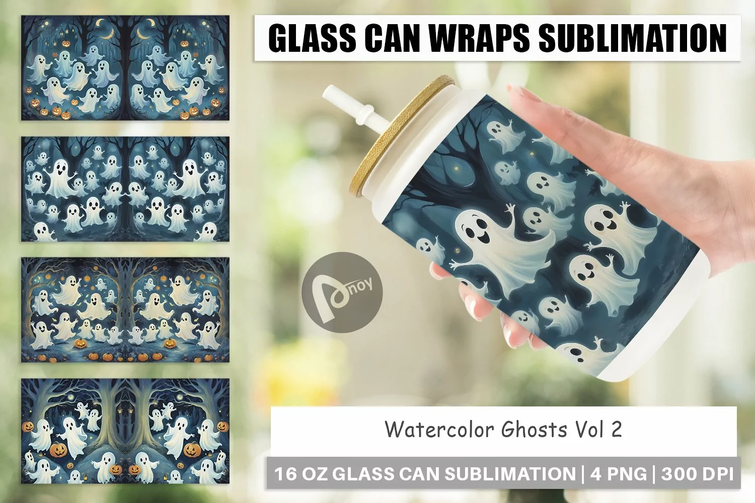 Glass Can Wraps Watercolor Ghosts product image 1